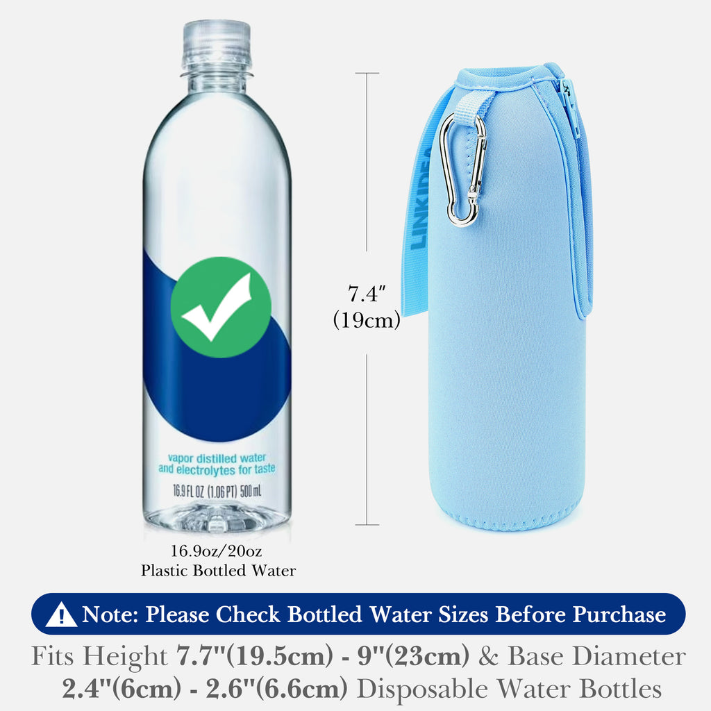 Linkidea Disposable Water Bottle Sleeve Compatible with Smartwater 16.9/20Fl Oz, Evian 16.9Fl Oz, Insulated Neoprene Plastic Bottled Water Cover with Lockable Zipper (1 Pack / Light Blue)