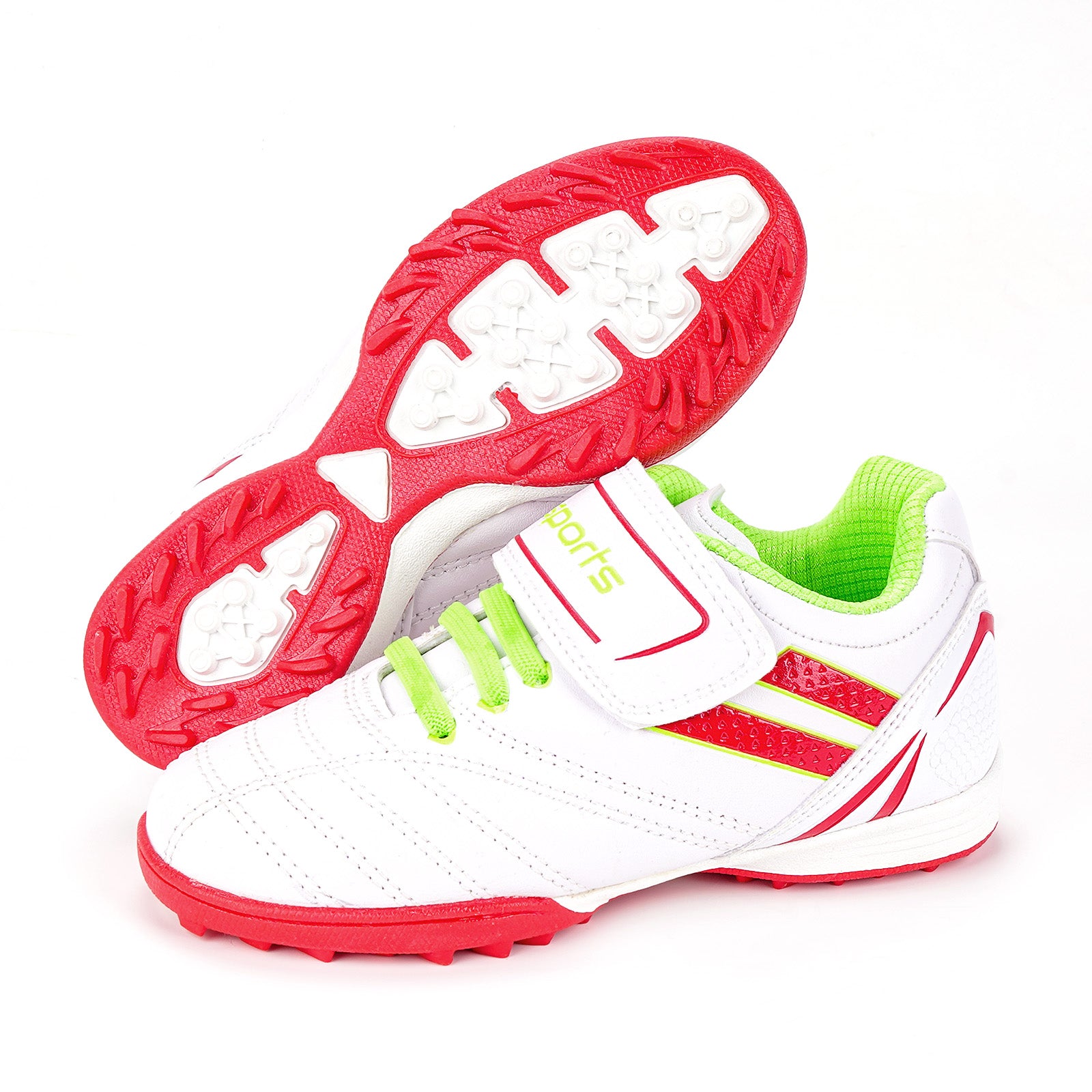 Linkidea Kids TF Soccer Shoes No Laces, Laceless Turf Soccer Cleats for Unisex-child (White)
