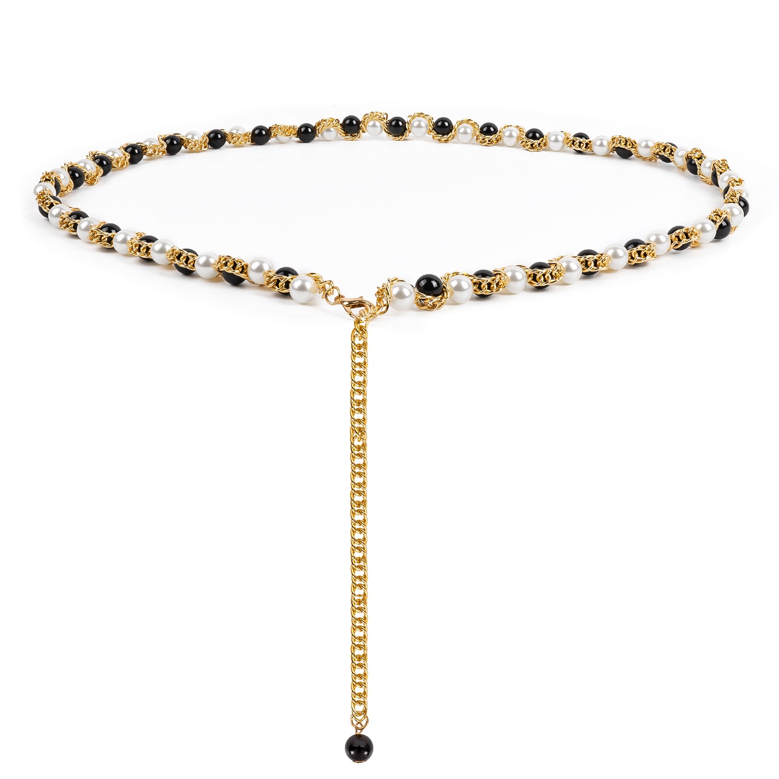 Plus Size Chain Belt for Women, Gold Color and Black White Faux Pearl Waist Chains, Extra Long Body Chain, 39-59 Inch Adjustable Chunky Belt Chain