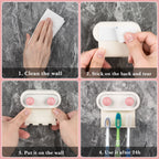 Linkidea 2 Pack Wall Mount Toothbrush Holder for Bathroom, 3 Slots Self Adhesive Iron Brush Hanger Compatible with Oral-B CrossAction, Colgate ExtraClean(Pink Dot)
