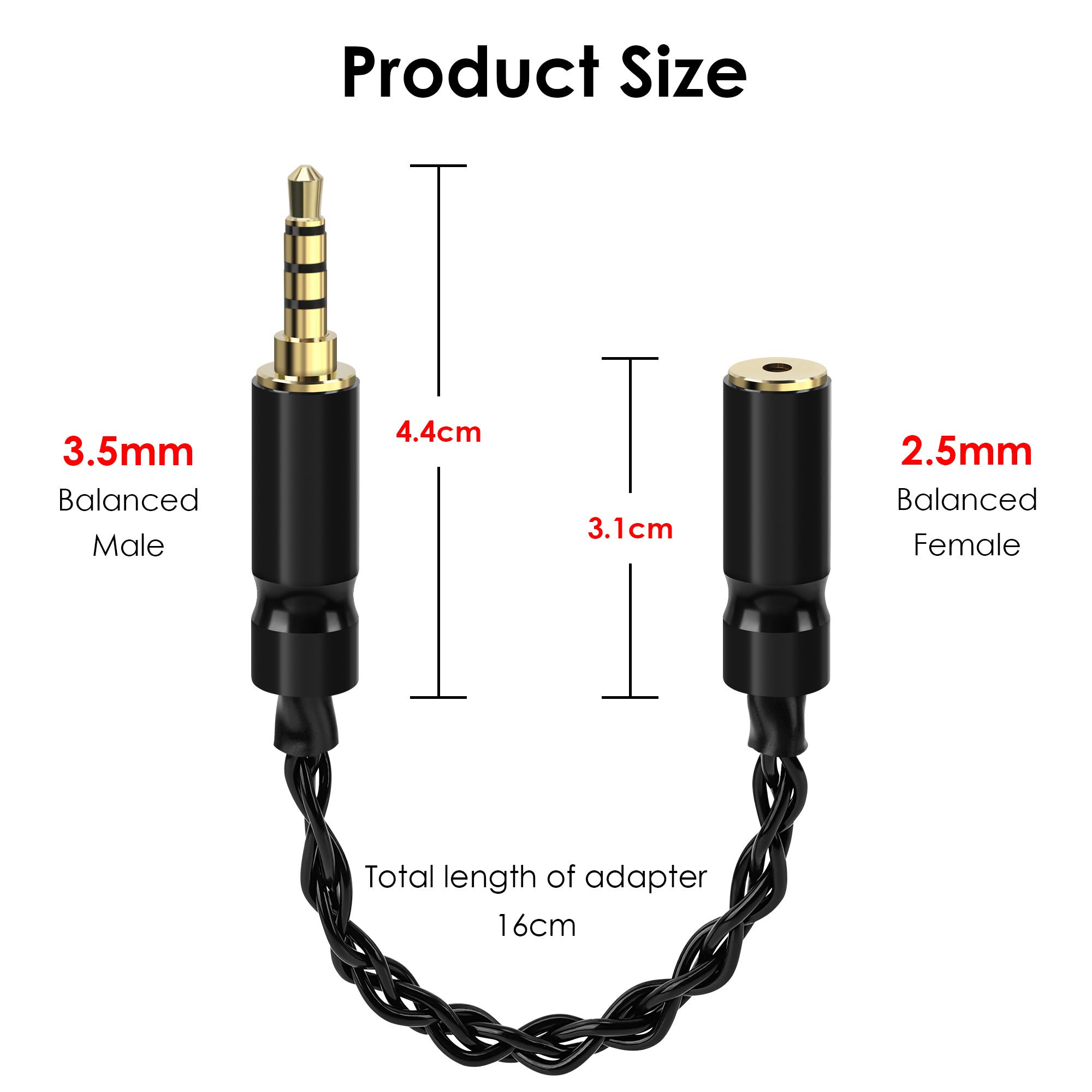 Linkidea 3.5mm Balanced Male to 2.5mm Balanced Female Audio Adapter Cable, Hi-Fi OCC Copper Cord, Compatible with Balanced Amplifiers, DACs, Headphones (16cm/6.3inch)