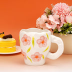 Linkidea Ceramic Coffee Mug, 12oz/350ml Hand-Painted Irregular Coffee Cup, Novelty Teacups with Handles for Beer, Latte, Hot Cocoa, Microwave and Dishwasher Safe (Pink Flower)