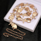 Chain Belt for Women, Metal Gold Shell Starfish with Faux Small Pearls Waist Belt, Max 47 Inch Adjustable Chunky Body Chain for Dresses, Party, Casual Wear, Fashion Jewelry Accessory