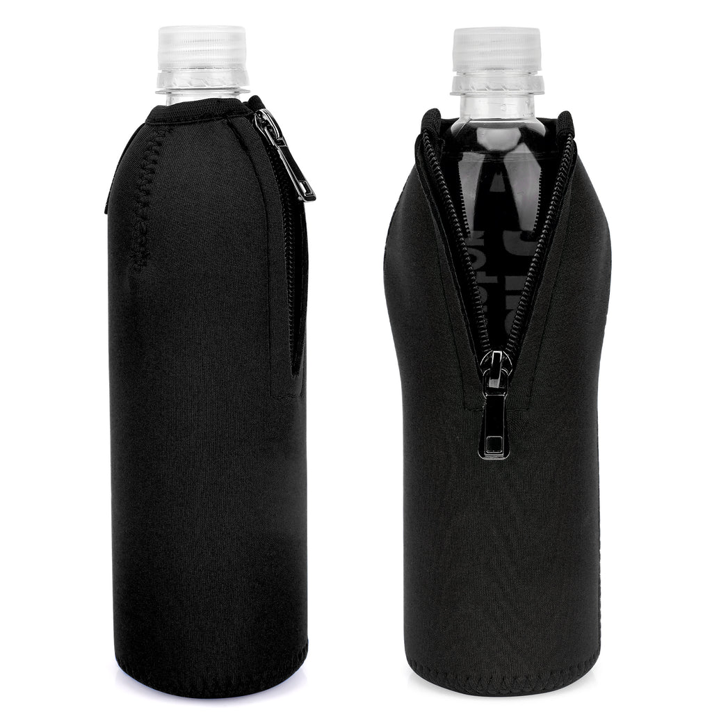 Linkidea Disposable Water Bottle Sleeve Compatible with Smartwater 16.9/20Fl Oz, Evian 16.9Fl Oz, Insulated Neoprene Plastic Bottled Water Cover with Lockable Zipper (2 Pack/Black)