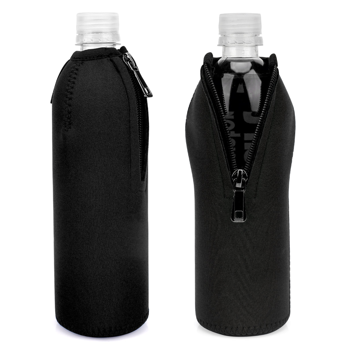 Linkidea Disposable Water Bottle Sleeve Compatible with Smartwater 16.9/20Fl Oz, Evian 16.9Fl Oz, Insulated Neoprene Plastic Bottled Water Cover with Lockable Zipper (2 Pack/Black)