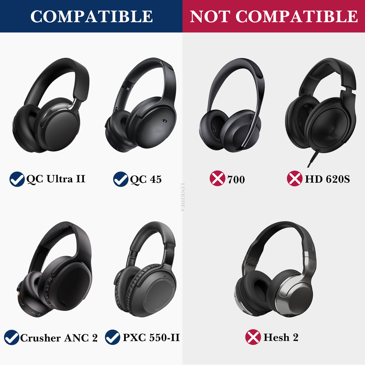 Linkidea Headphones Carrying Case Compatible with Bose QC Ultra, Sennheiser PXC 550-II, Logitech H820e, Replacement Protective Hard Shell Travel Bag with Cable, Charger Storage (Black)