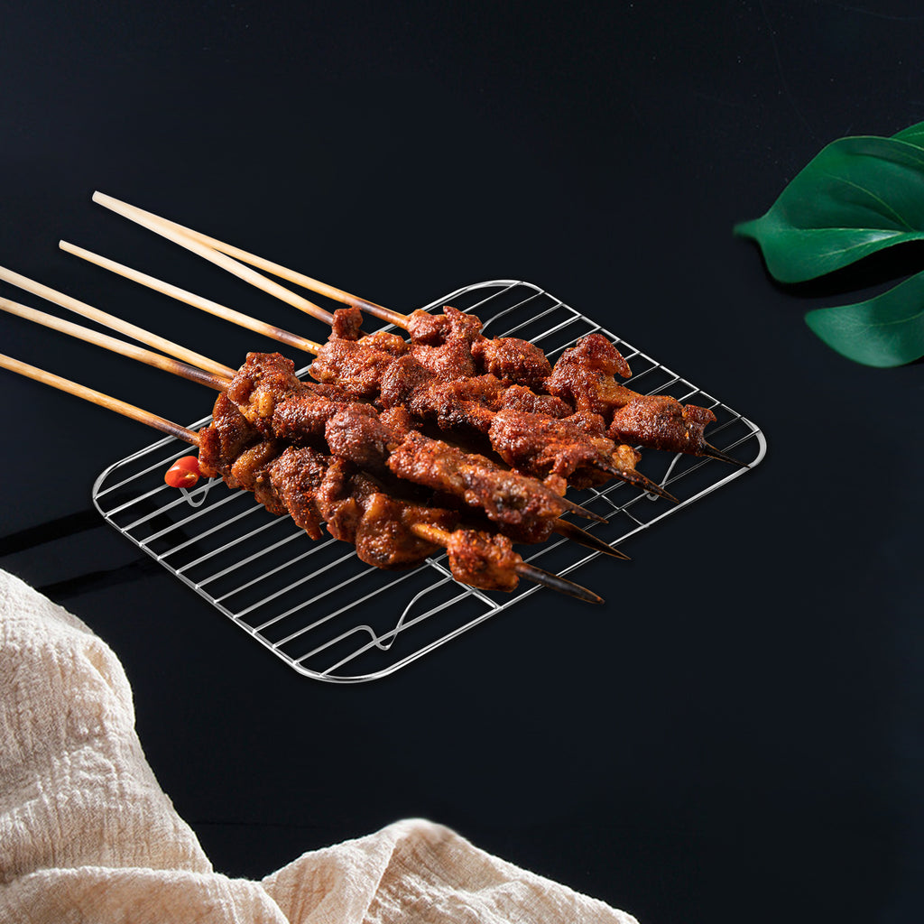 Linkidea 2 Pack Stainless Steel Grilling Rack, 9.6" x 7" Oven Safe Grid Wired Rack for Baking, BBQ Accessories Compatible with Stock Your Home, Stack Man, Eco-Foil,