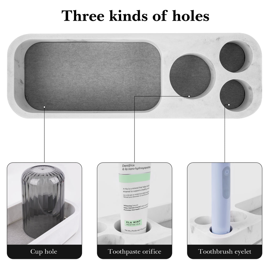 Linkidea Countertop Toothbrush Holder, Diatomite Tooth Brush Stand for Manual Toothbrush, Toothpaste, Razor, Vanity Organizer Compatible with Philip Sonicare, Oral-B iO Series (White)