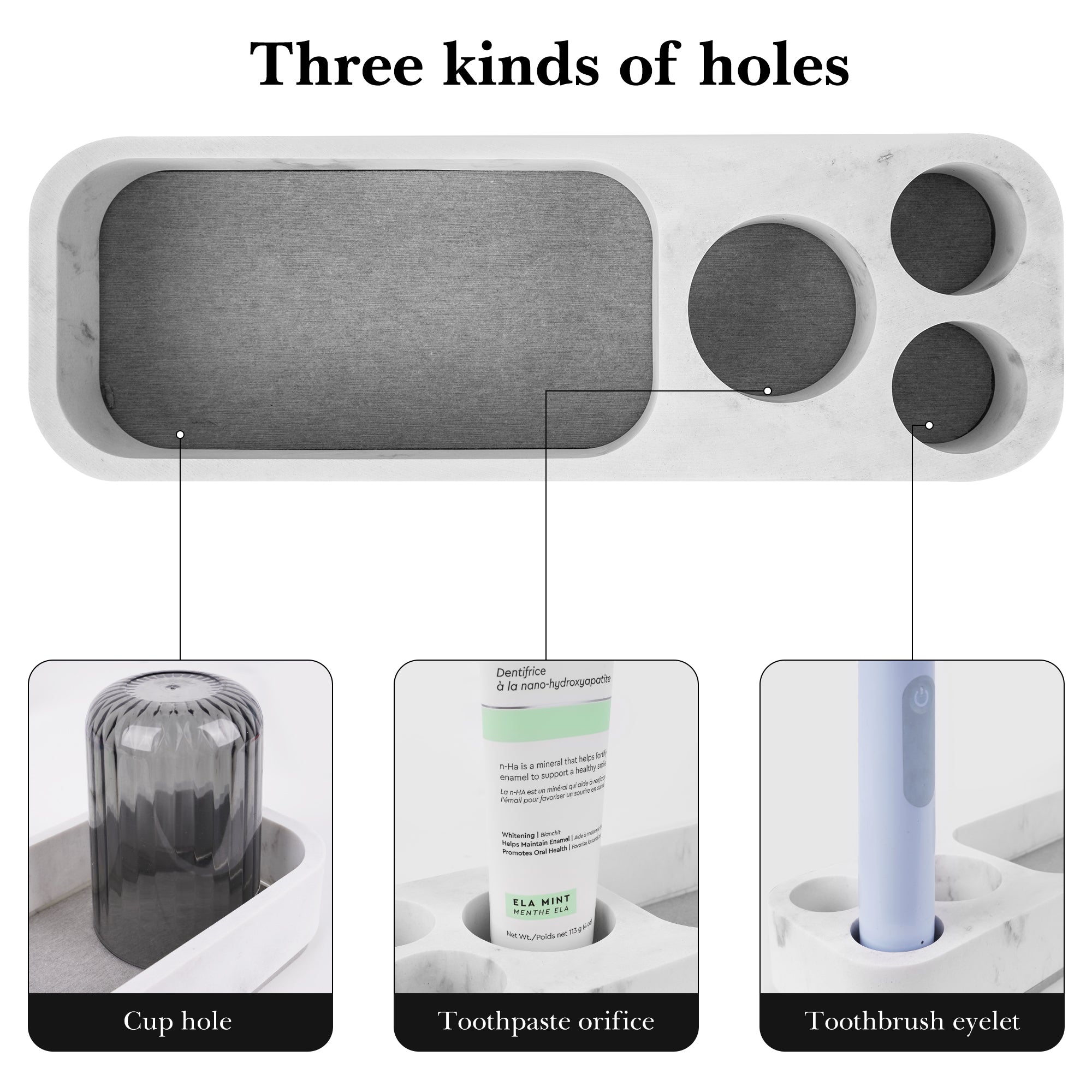 Linkidea Countertop Toothbrush Holder, Diatomite Tooth Brush Stand for Manual Toothbrush, Toothpaste, Razor, Vanity Organizer Compatible with Philip Sonicare, Oral-B iO Series (White)