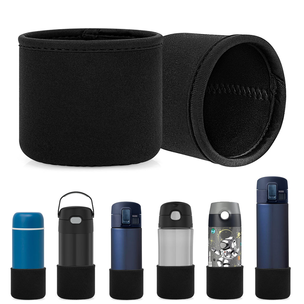 Linkidea 2 Pack Neoprene Water Bottle Boot Compatible with Thermos FUNTAINER Steel/Tritan 12oz/16oz, Ion8 Sport 12oz, JARLSON, Universal 2.3" - 2.7" Bottle Bottom Bumper Protector (Black)