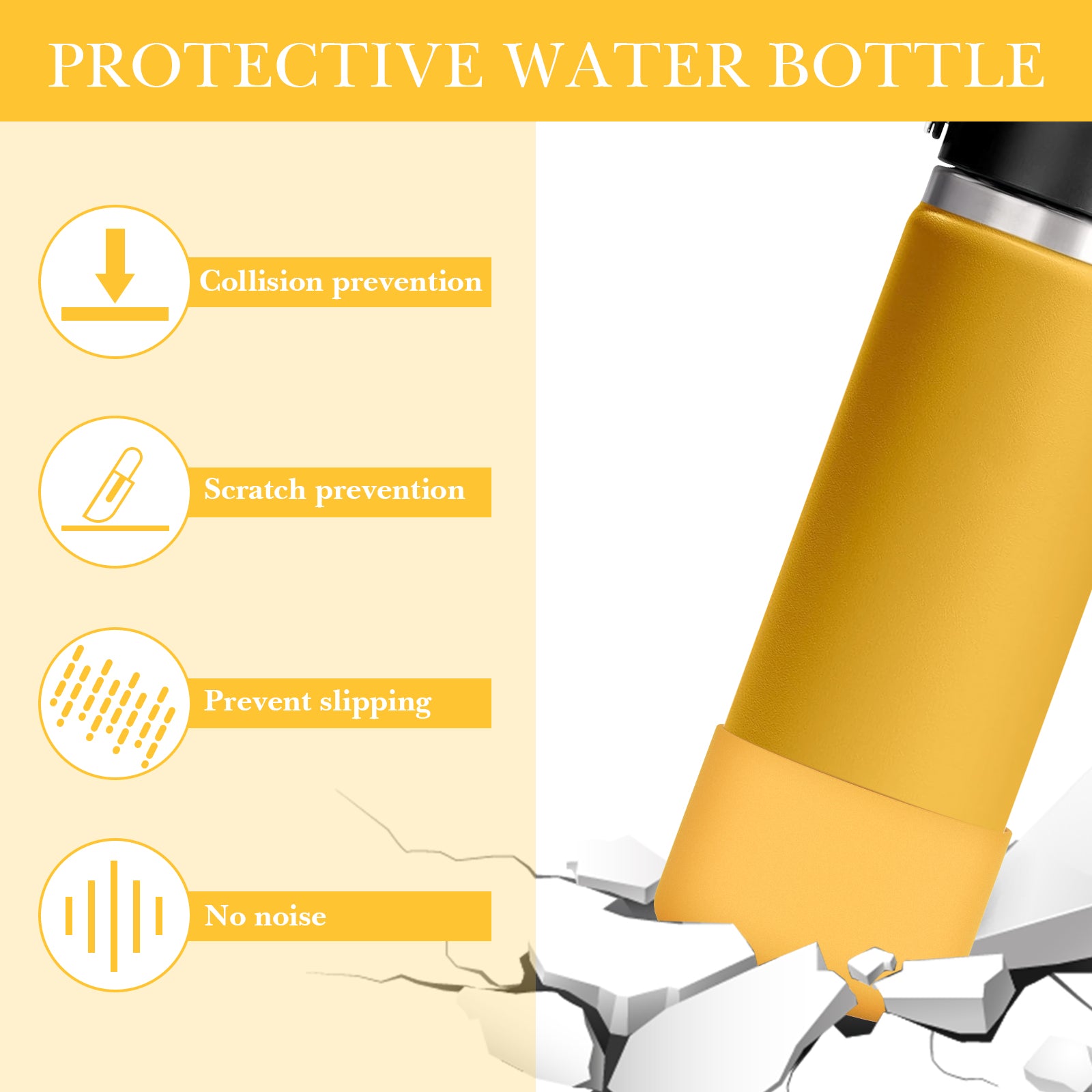 Linkidea 2 Pack Water Bottle Boot Compatible with Hydro Flask Wide Mouth Bottle 12oz/14oz/16oz/18oz/20oz, Silicone Bottle Bottom Sleeve Bumper Protector (York Yellow)