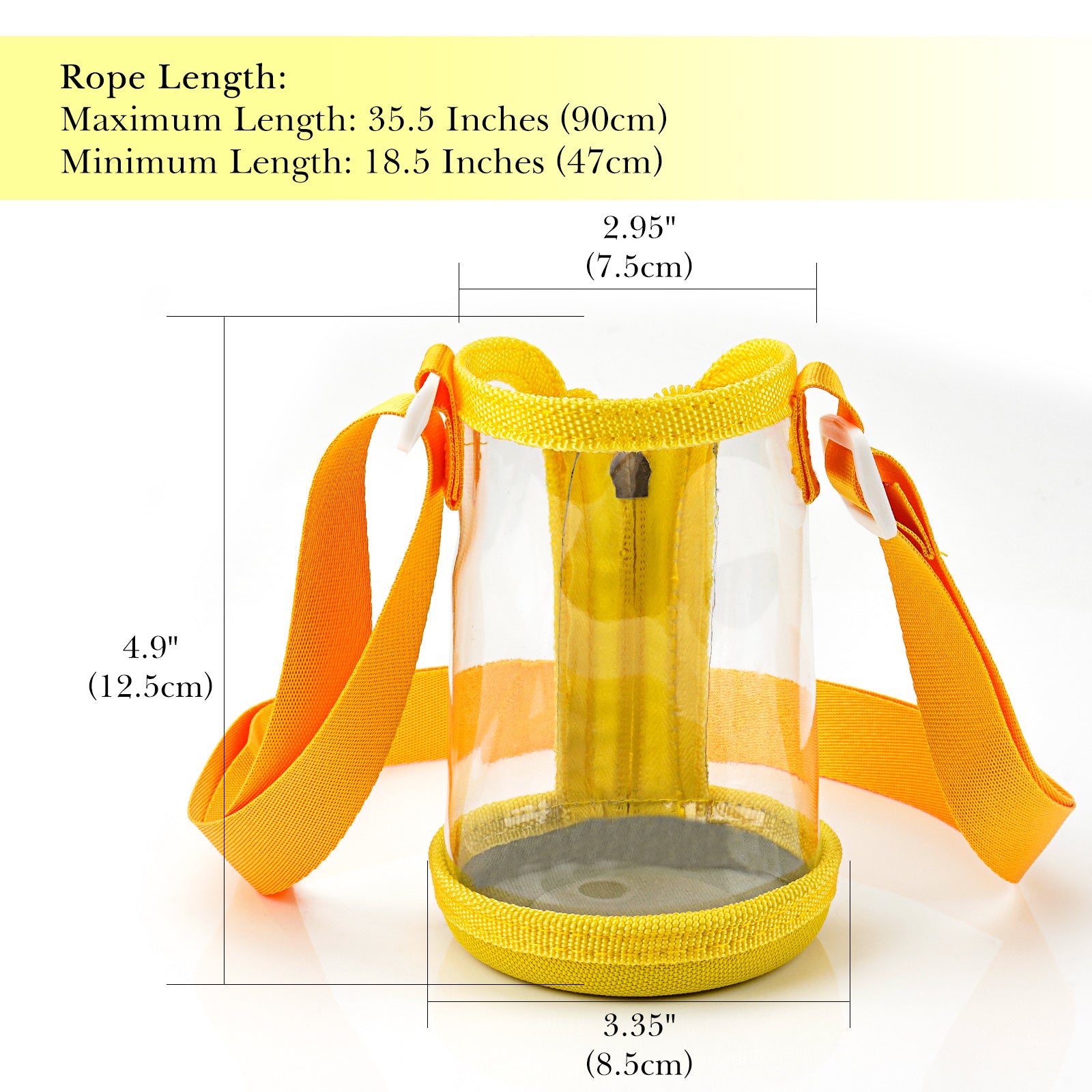 Linkidea Clear Water Bottle Carrier with Strap Compatible with Contigo 14oz, Zak Designs, YETI Rambler Jr. 12oz Kids Bottles, Transparent Waterbottle Sling Bag Holder, Shoulder Strap, Yellow