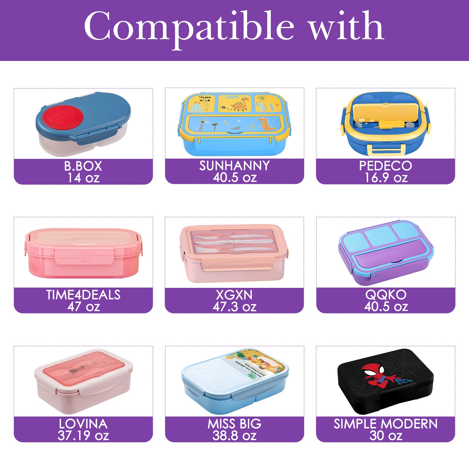Linkidea Lunch Bag, Large Capacity Lunch Tote Bag Organizer with Hand Strap, Reusable Lunch Box Bag for Picnic, Outdoor, Compatible with B.Box, Sunhanny, Pedeco, QQKO, Xgxn Lunch Box (Purple)