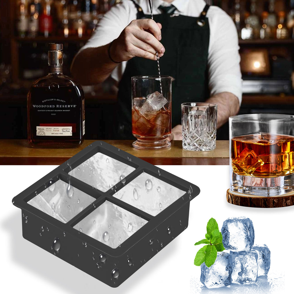 Extra Large Ice Cube Mold with Lid, 2 Pack Silicone Ice Cube Freezer Trays, 2 Inch Giant Ice Cube Molds for Whiskey Bourbon Cocktails Coffee Soup Ice Cubes Tray, Black