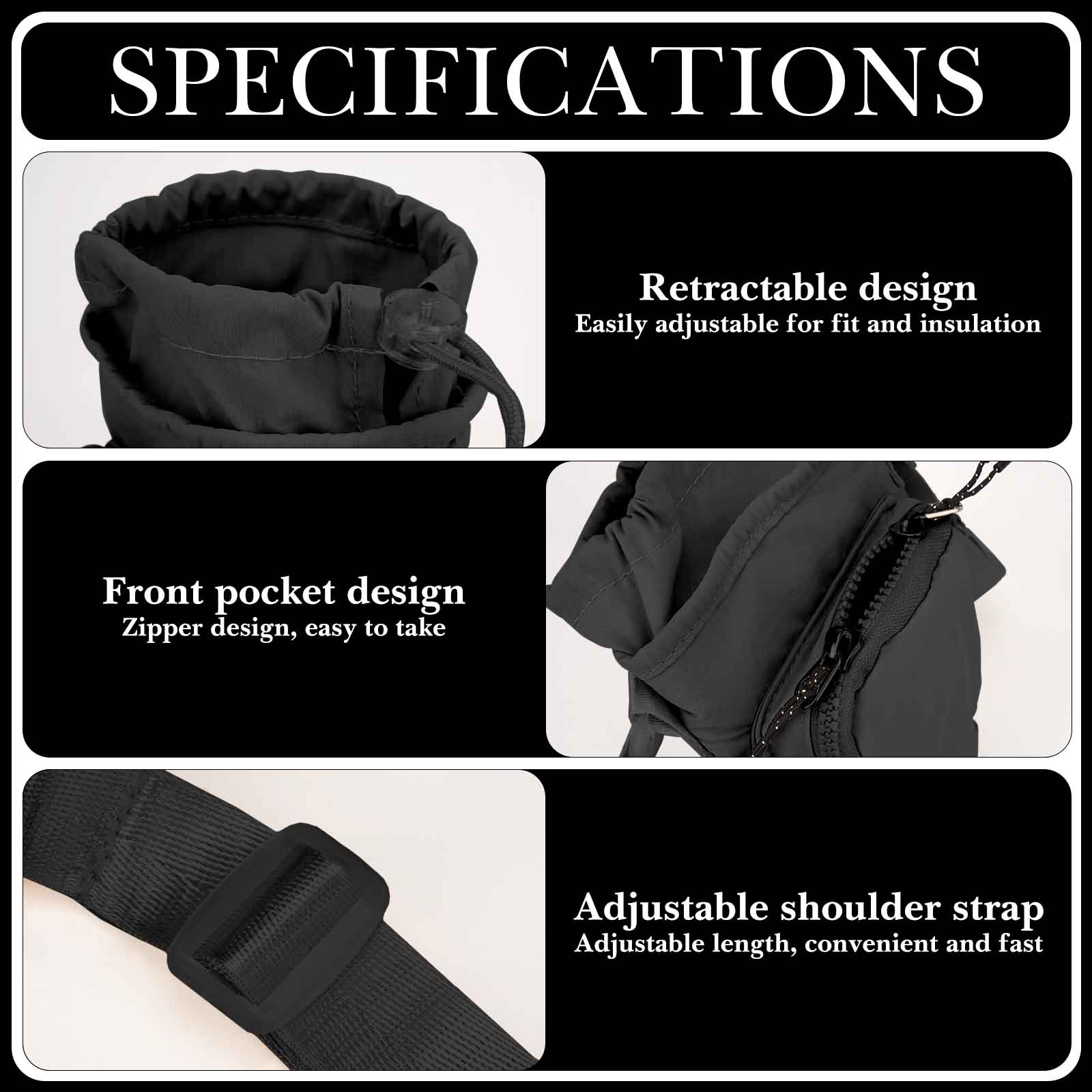 Linkidea Water Bottle Carrier with Strap Compatible with Owala FreeSip 24oz/32oz, IRON FLASK Wide Mouth 32oz, Bottle Shoulder Strap Bag Holder with Phone Pocket (Black)