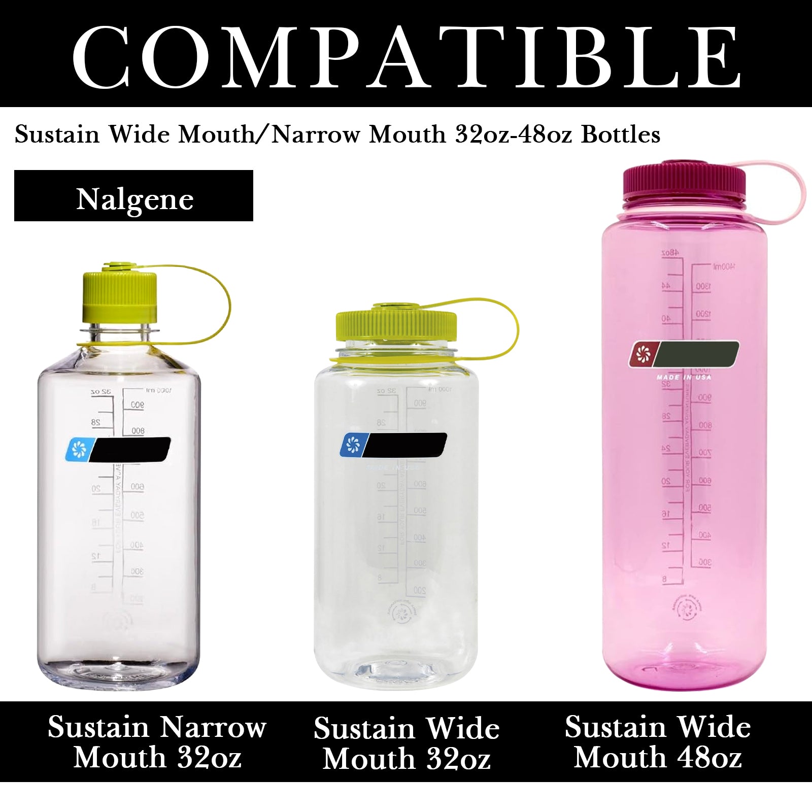 Linkidea 2 Pack Water Bottle Boot Compatible with Nalgene Sustain Wide Mouth 32oz/48oz, Narrow Mouth 32oz, Silicone Anti-Slip Bottle Bottom Bumper Protector (Black)