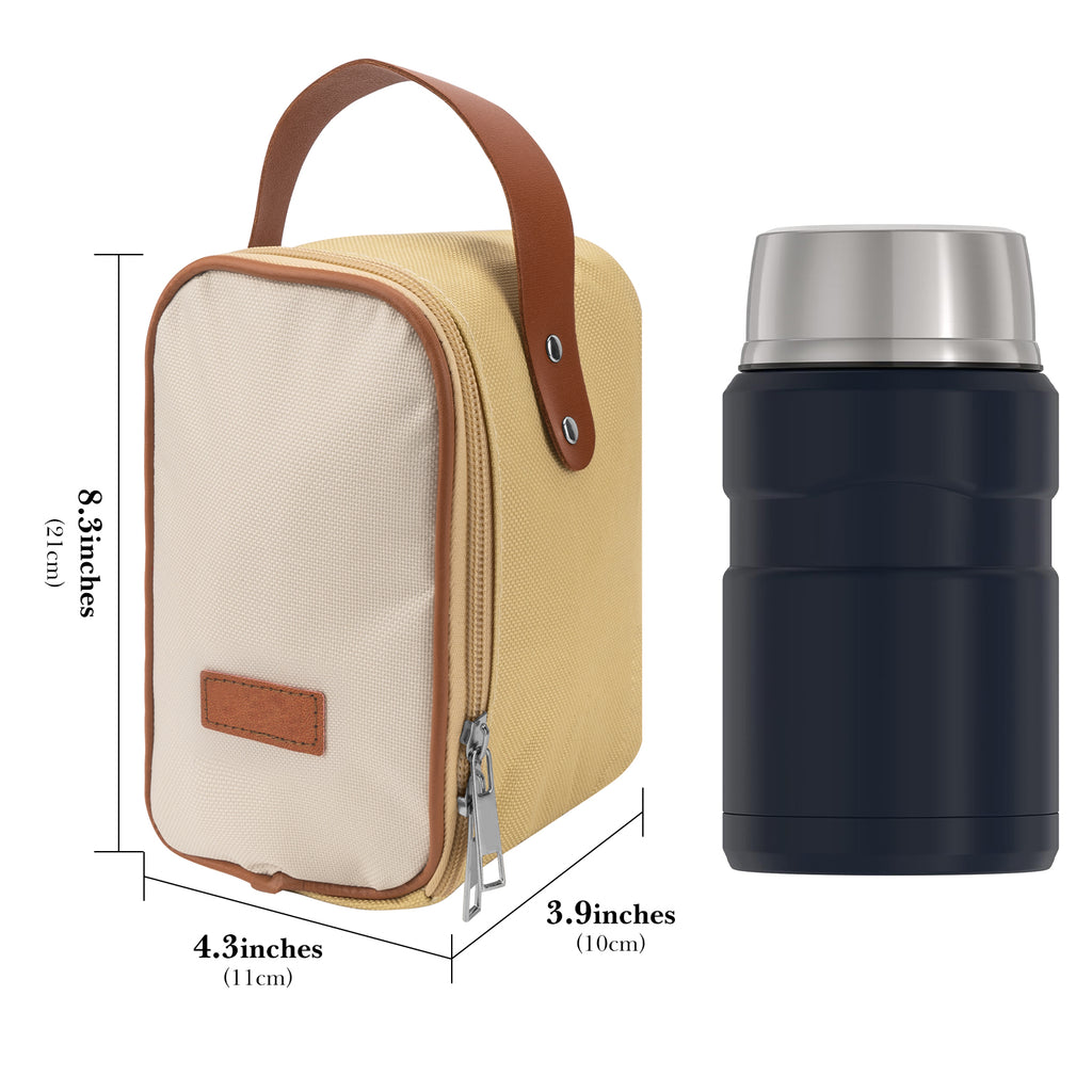 Linkidea Insulated Food Jar Bag, Thermal Snack Bags, Lunch Cooler Container for Food Can, Suitable for Office Work, Outdoor Picnics, Compatible with THERMOS 24 oz (Khaki)