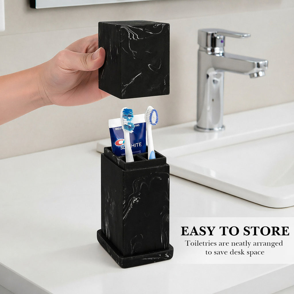 Countertop Manual Toothbrush Toothpaste Holder with Ventilated Lid, Black