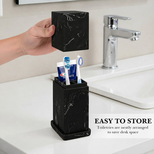 Countertop Manual Toothbrush Toothpaste Holder with Ventilated Lid, Black