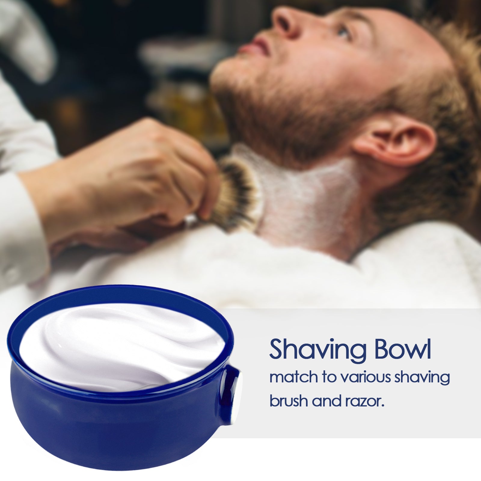 Linkidea Ceramic Shaving Soap Bowl with Non-Slip Handle, Wide Mouth, Large Capacity, Easier to Lather Ridges, Wet Razor Shave Cream Bowl for Men, Royalblue
