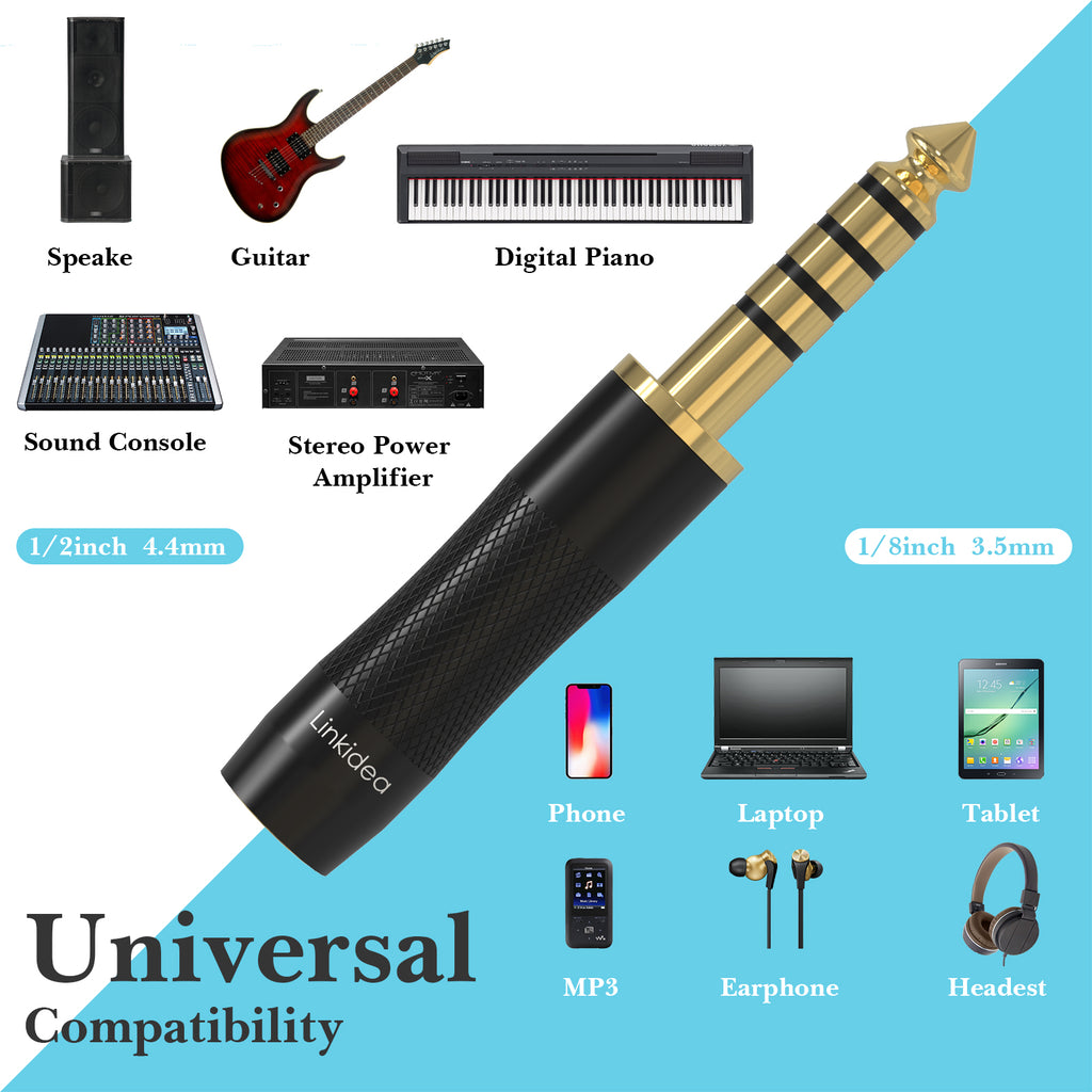 Linkidea 4.4mm Balanced Male to 3.5mm Headphone Audio Adapter Compatible with Sony NW-ZX507 DMP-Z1 NW-ZX300A NW-WM1Z TA-ZH1ES, FIO M11, Lotoo PAW6000, HIFIMAN R2R2000 Audio Player.