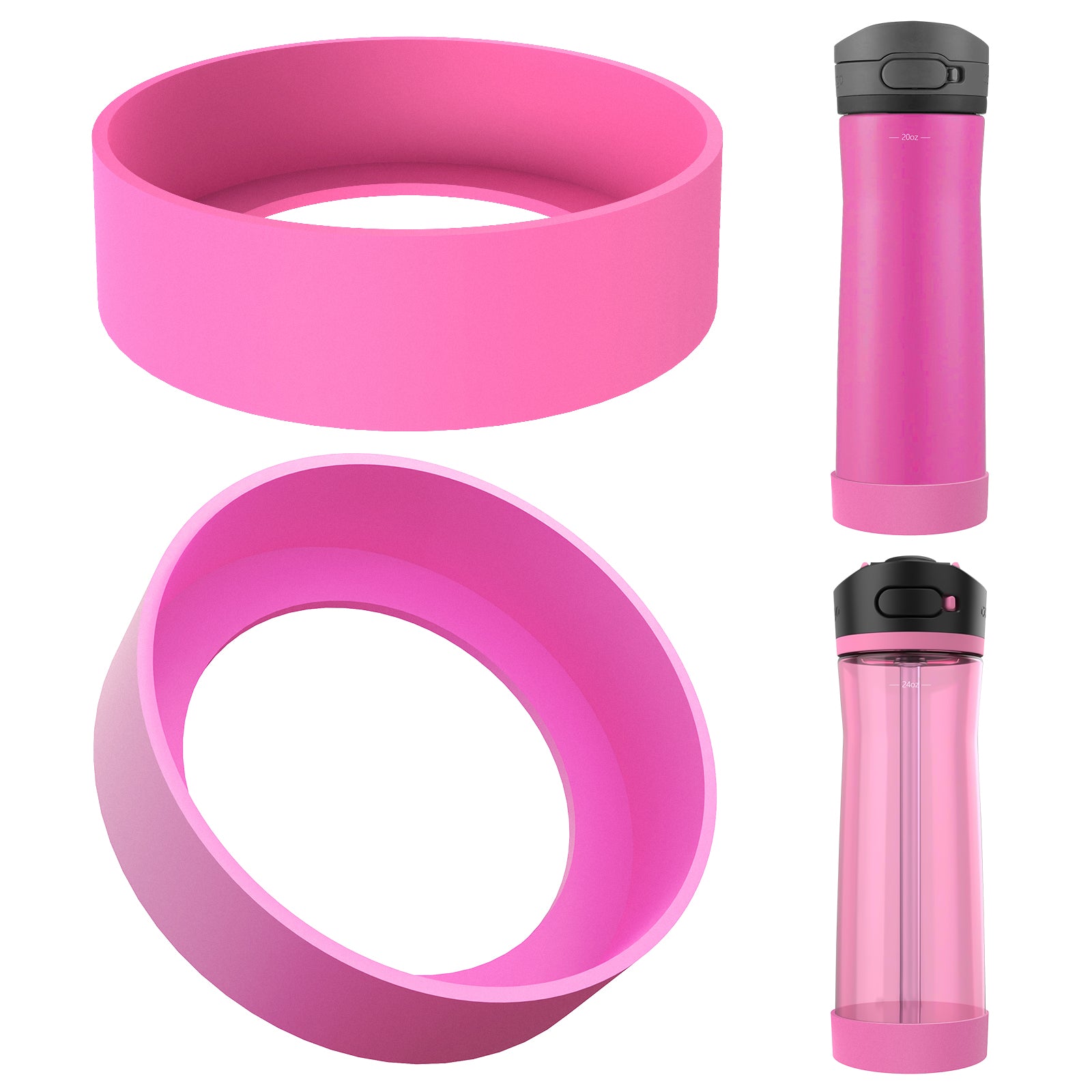 Linkidea 2 Pack Water Bottle Boot Compatible with Contigo Jackson Chill 2.0 20oz/24oz, Ashland Chill 20oz/24oz, Silicone Anti-Slip Bottle Bottom Bumper Protector (Pink)