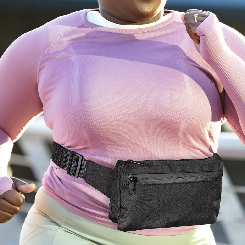 Extra Long Strap Fanny Pack, 59 Inch Max Adjustable Strap Plus Size Crossbody Bag, Extended Length Waist Bag for Travel Hiking Running Sports Black (Black)