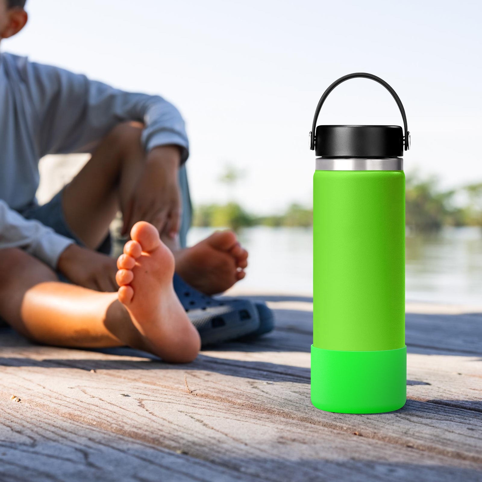 Linkidea 2 Pack Water Bottle Boot Compatible with Hydro Flask Wide Mouth 12oz/14oz/16oz/18oz/20oz, Silicone Bottle Bottom Sleeve Bumper Protector (Green)