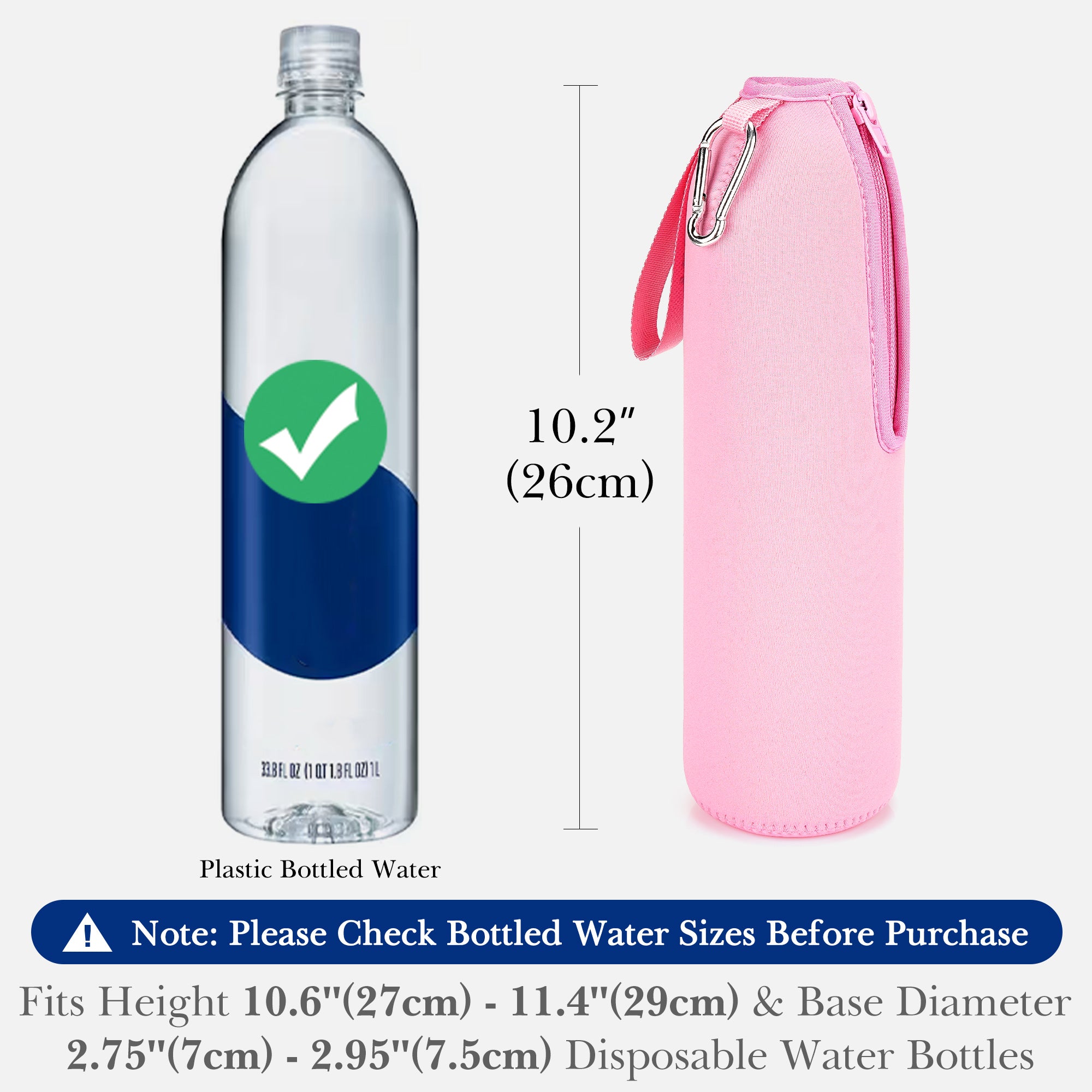 Linkidea 2 Pack Disposable Water Bottle Sleeve Compatible with Smartwater 33.8 Fl Oz, LIFEWTR 33.8 Fl Oz, Insulated Neoprene Bottled Water Cover Holder with Lockable Zipper, Pink