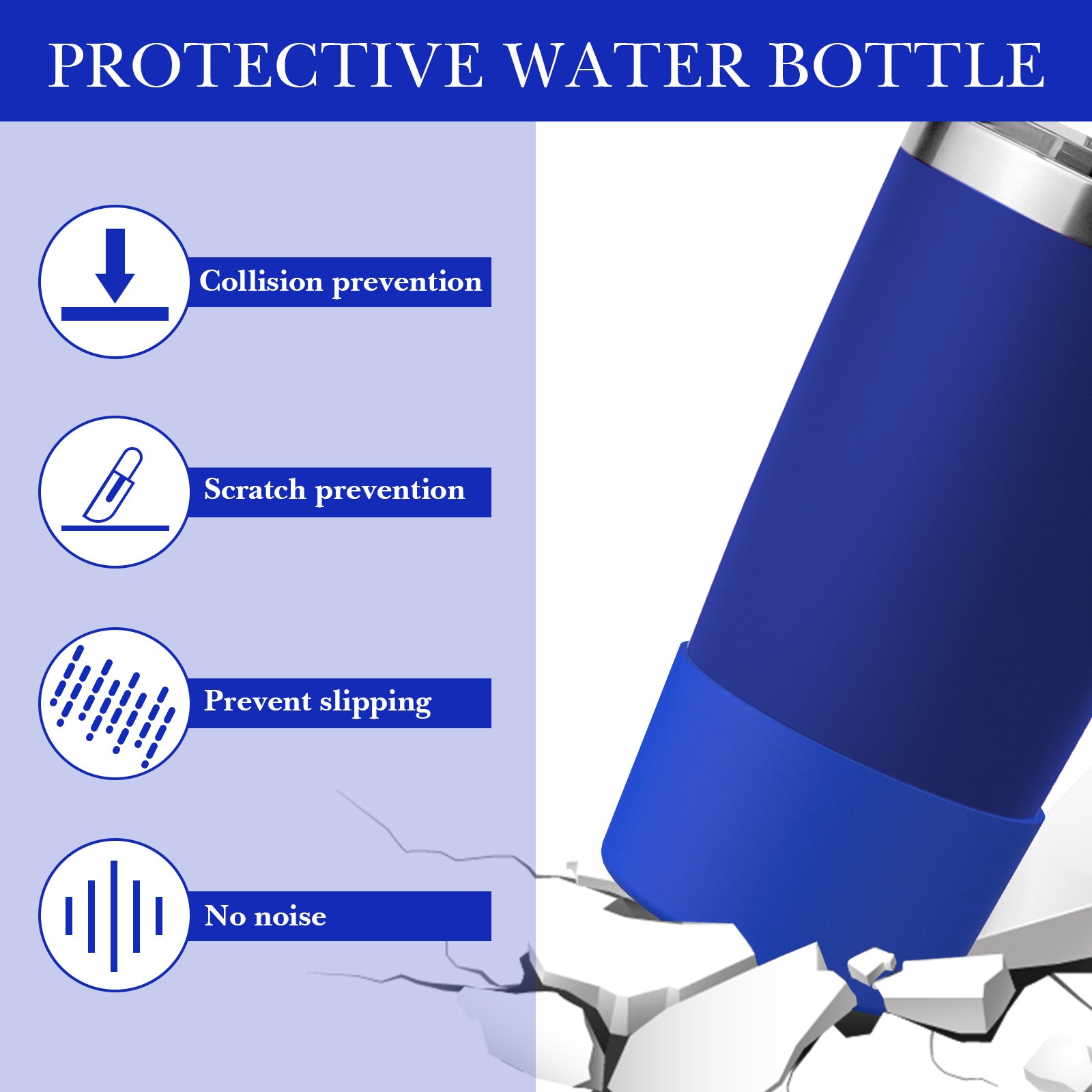 Linkidea Water Bottle Boot Compatible with YETI Rambler Travel Mug 20oz/30oz, Tumbler 20oz/30oz, Silicone Anti-Slip Water Bottle Bottom Sleeve Cover Protector (Navy Blue / 2 Pack)