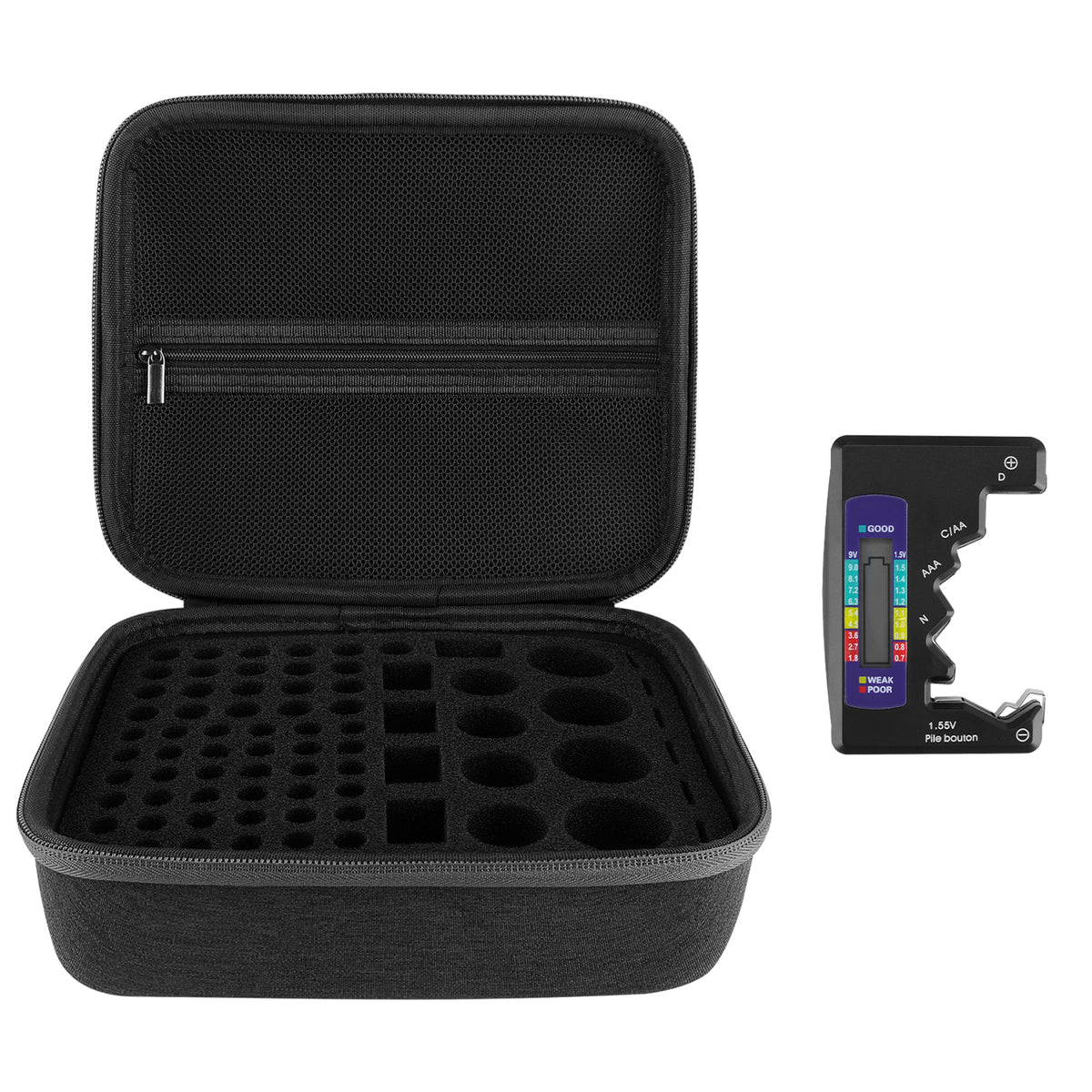 Linkidea Hard Battery Storage Container, Organizer Box with Tester BT-168, Safe Carrying Battery Case Holder - Holds 76 Various Sizes AA AAA 9V C D Batteries with Battery Tester