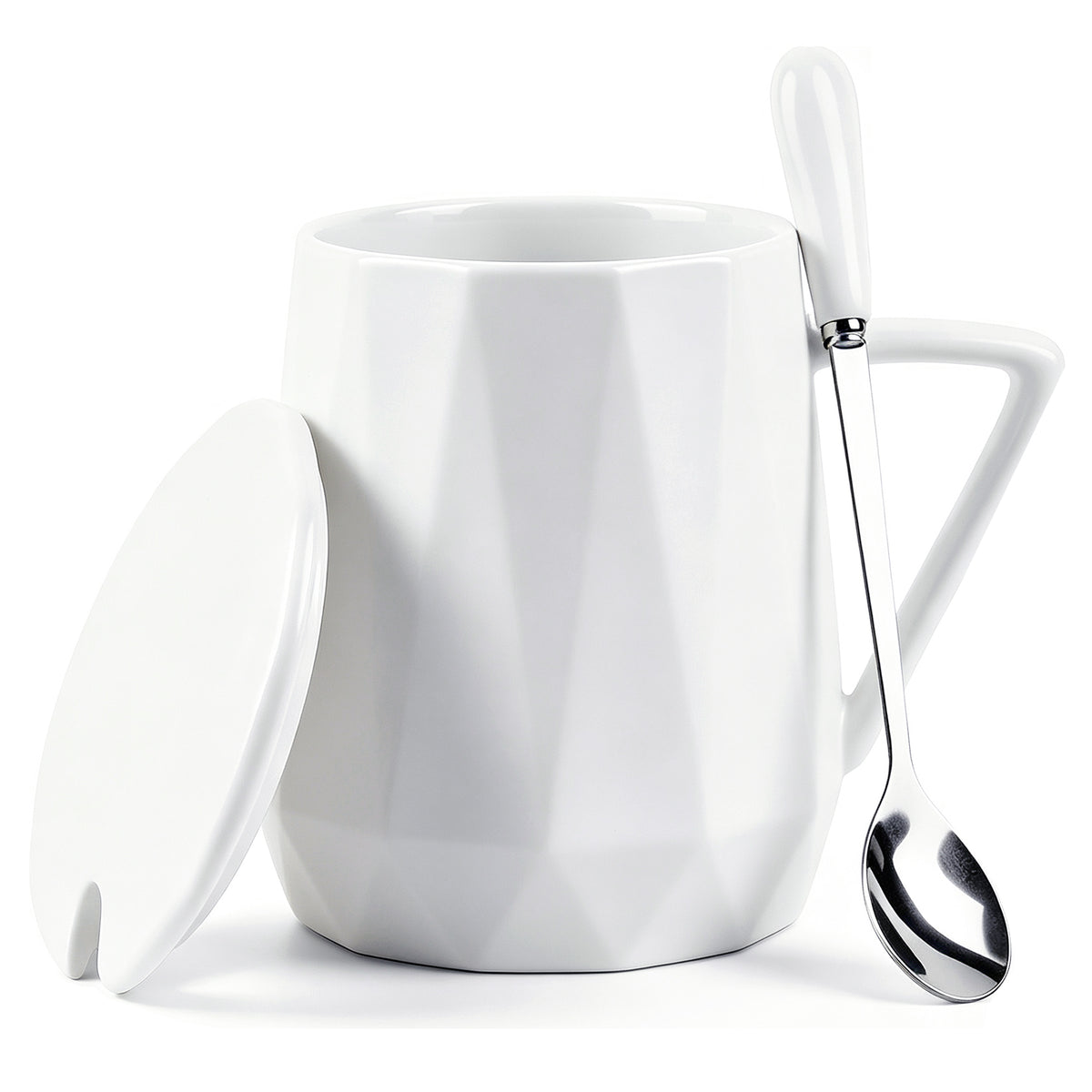 Linkidea 20oz Ceramic Coffee Mug with Lid and Spoon, Oversized Coffee Cups with Handles, Big Teacups for Office and Home, Microwave and Dishwasher Safe