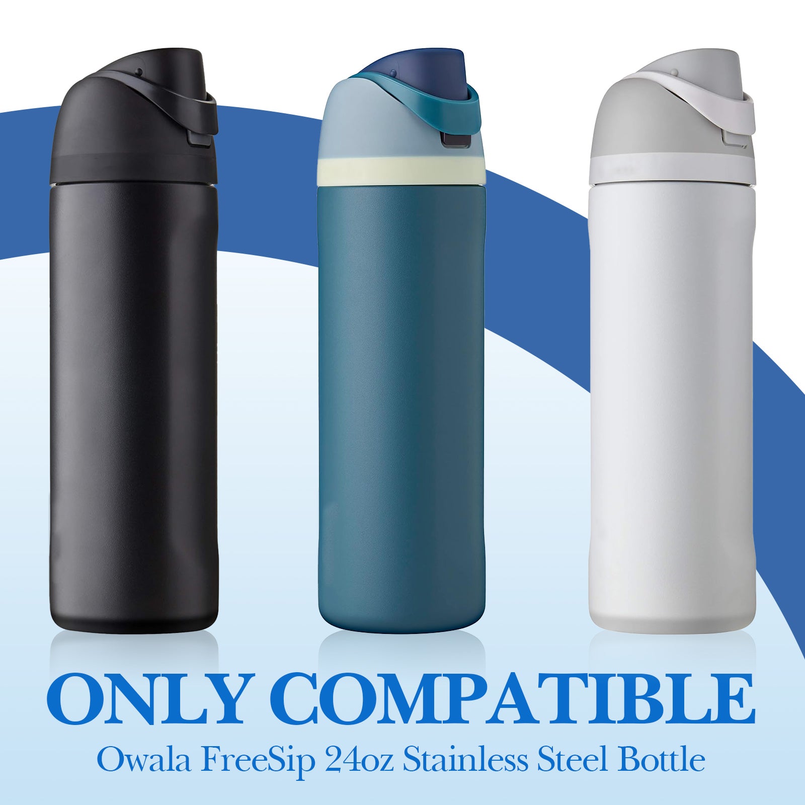 Linkidea Silicone Water Bottle Sleeve Compatible with Owala FreeSip 24oz, Anti-Slip Protector Waterbottle Boot, Bottle Bumper Cover, Blue