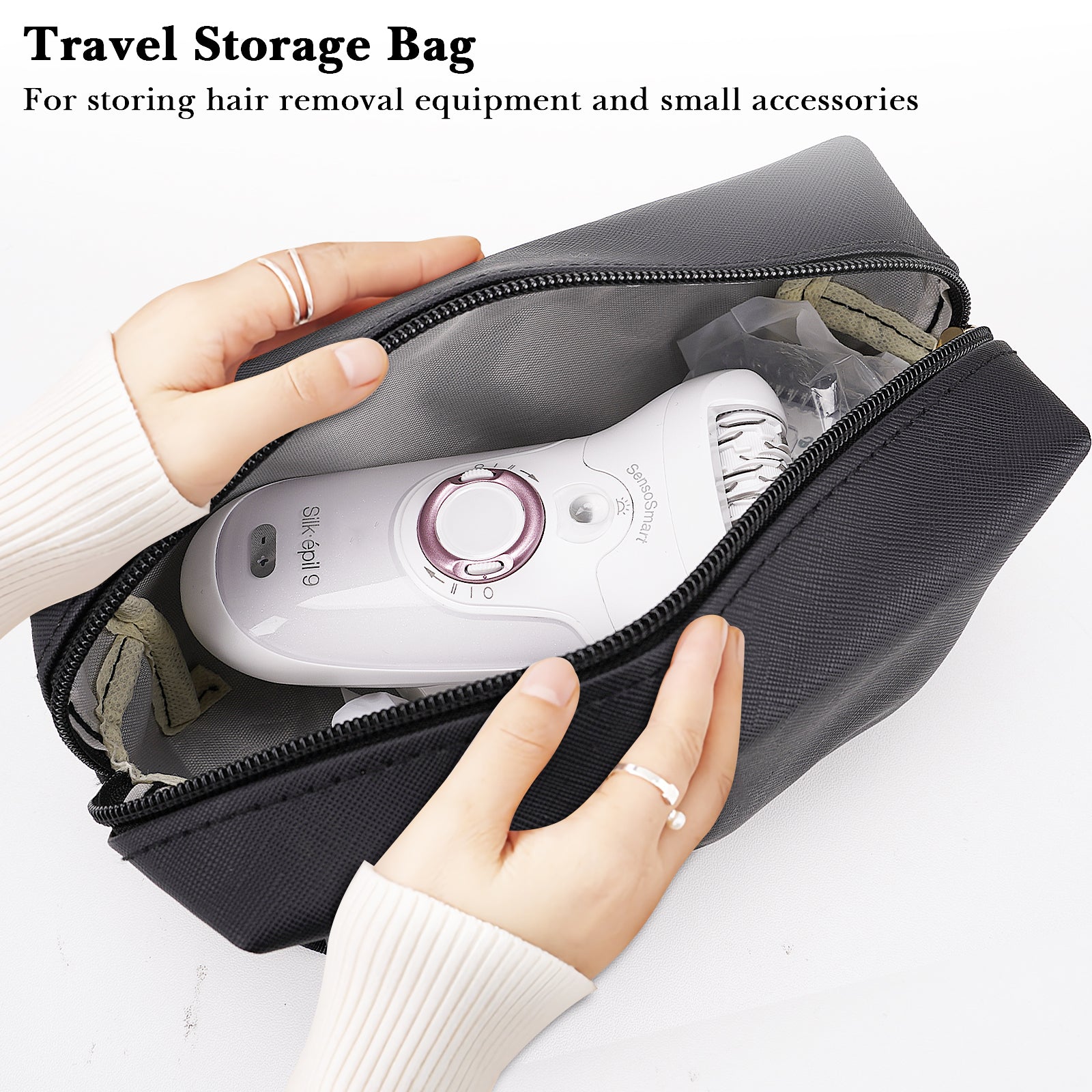 Linkidea Epilator Travel Case for Braun Silk-epil 7 9, Soft PU Shaver Pouch for Women's Electric Shaver, Compatible with Philips Satinelle & Bikini Trimmer, Portable Organizer Bag (Black)
