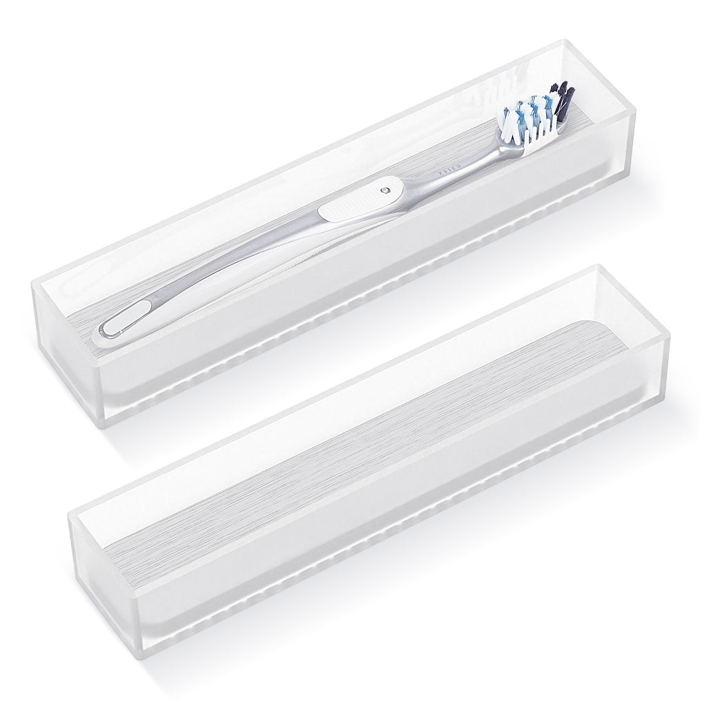 Linkidea 2 Pack Acrylic Toothbrush Holder with Quick-Drying Stone, Bathroom Drawer Organizer with Drainage Hole, Compatible with Colgate Extra Clean, Oral-B CrossAction Toothbrush