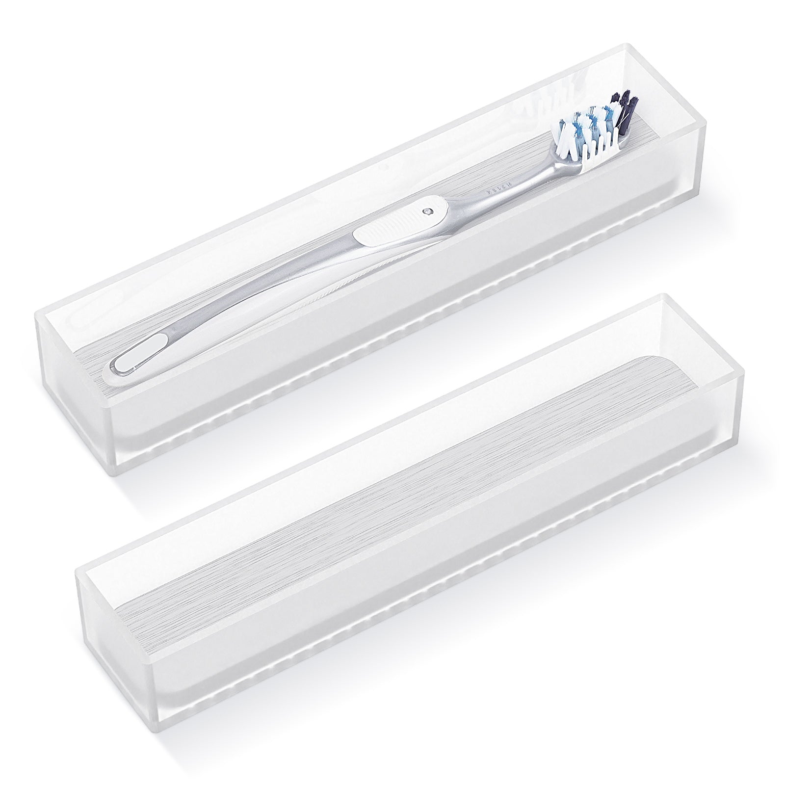 Linkidea 2 Pack Acrylic Toothbrush Holder with Quick-Drying Stone, Bathroom Drawer Organizer with Drainage Hole, Compatible with Colgate Extra Clean, Oral-B CrossAction Toothbrush