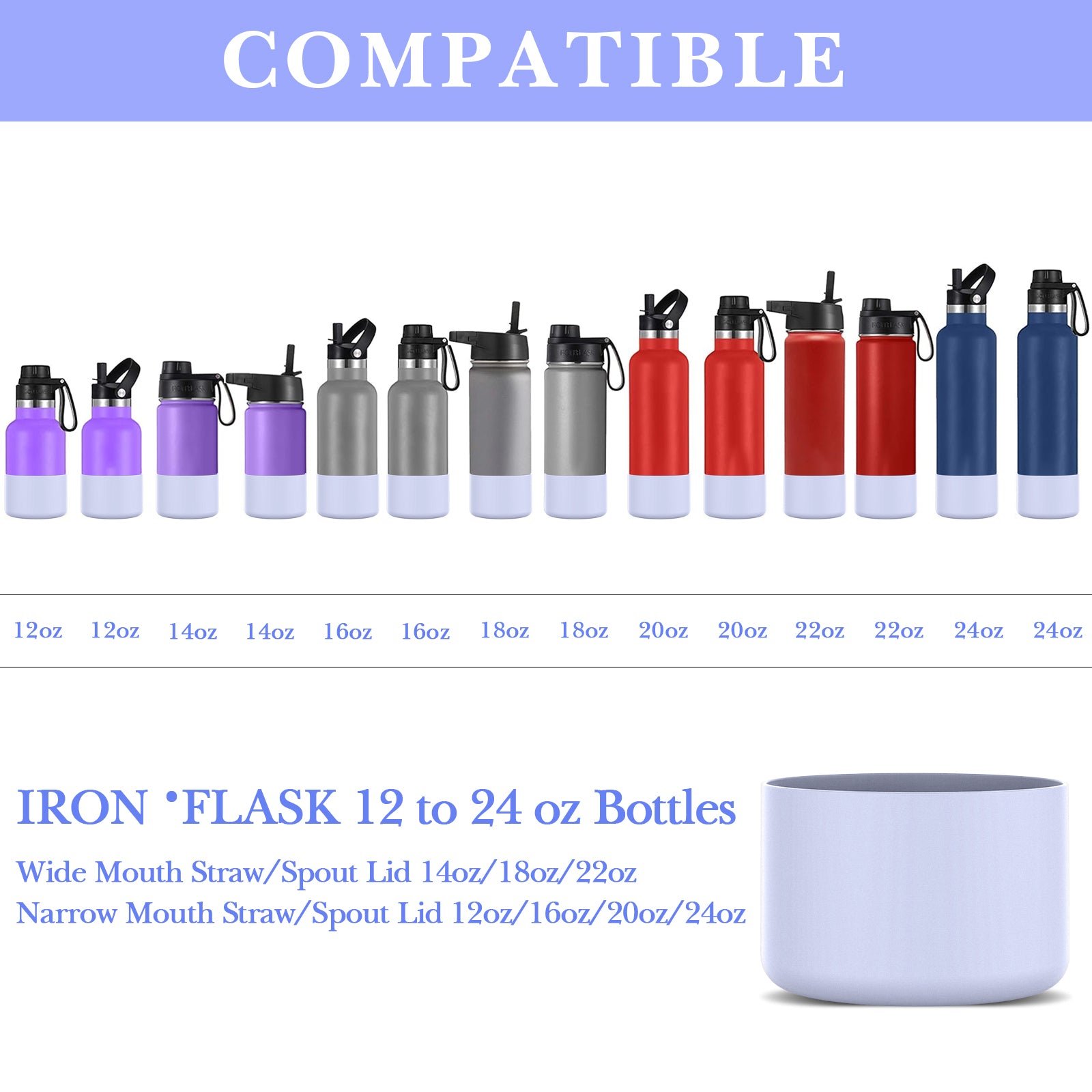 Linkidea 2 Pack Water Bottle Boot Compatible with IRON °FLASK Wide/Narrow Mouth 12oz/14oz/16oz/18oz/20oz/22oz/24oz, Silicone Bottle Bottom Sleeve Cover Bumper Protector (Fog)