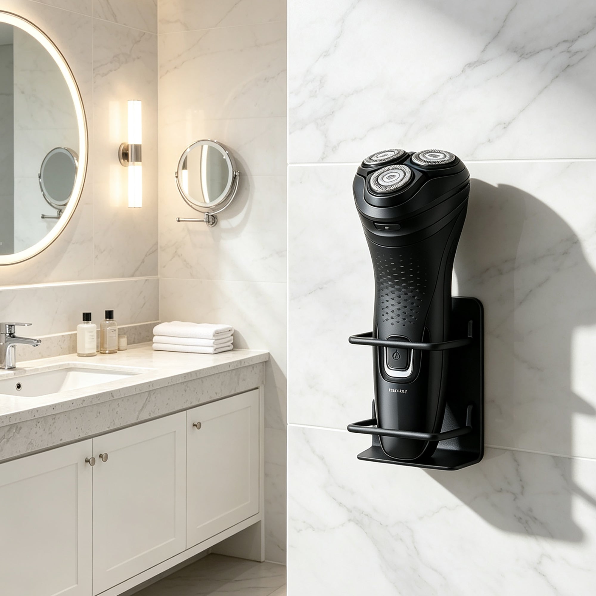 Linkidea 2 Pack Electric Shaver Holders for Shower, Stainless Steel Wall Mount Razor Hanger with Drainage, Fits Shaving Handles up to 1.8", Compatible with Philips Shaver 2400 (Black)