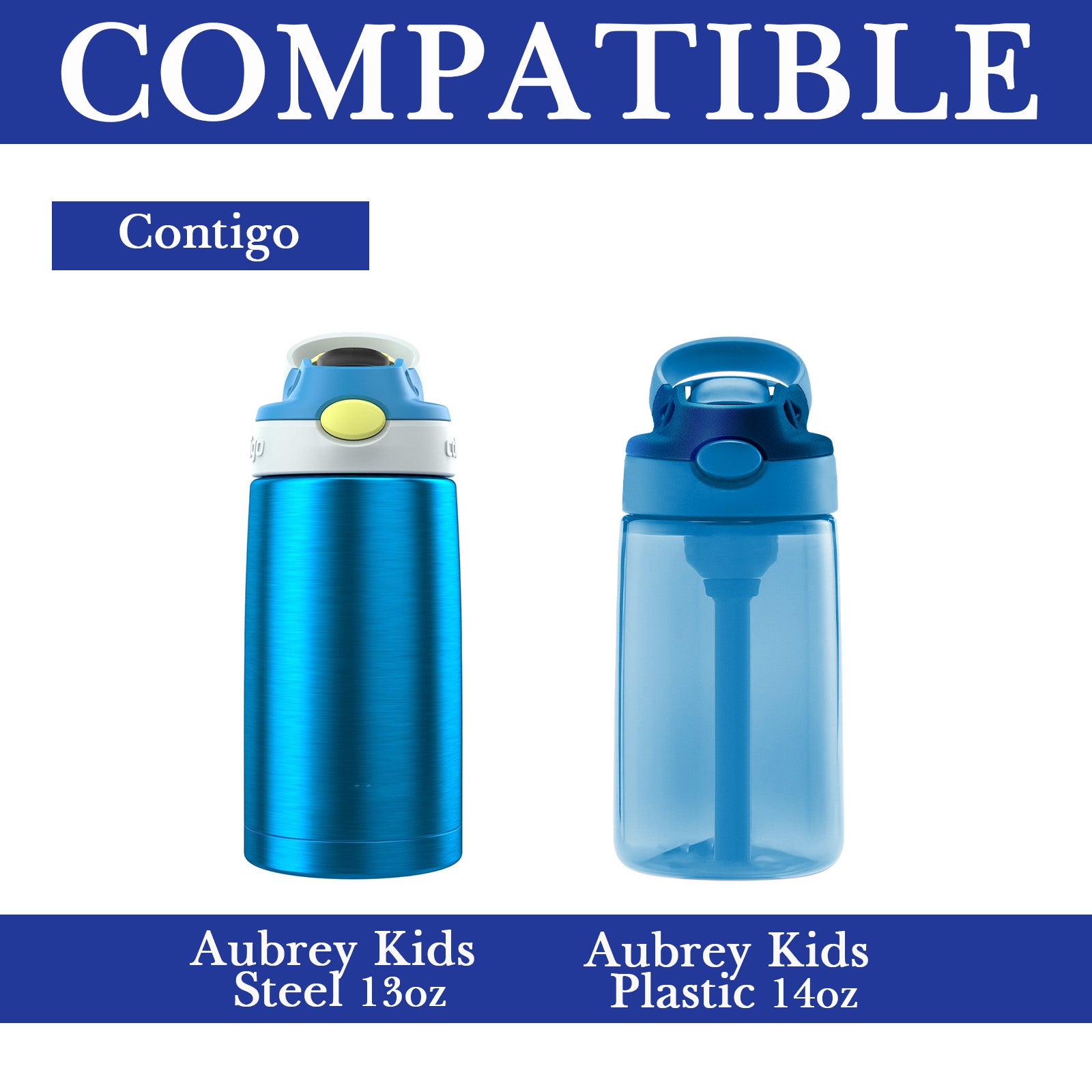 Linkidea Water Bottle Sleeve Compatible with Contigo Aubrey Tritan 14oz, Steel 13oz Kids Bottle, Waterbottle Holder Bag with Name Tag, Navy Blue