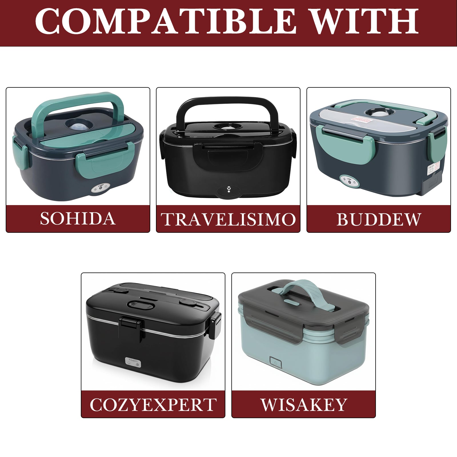 Linkidea 1.5L Stainless Steel Electric Lunch Box Replacement Inner Container / Insert, Compatible with SOHIDA, 8.7 inch Removable 2 Compartment Food Tray (Silver)
