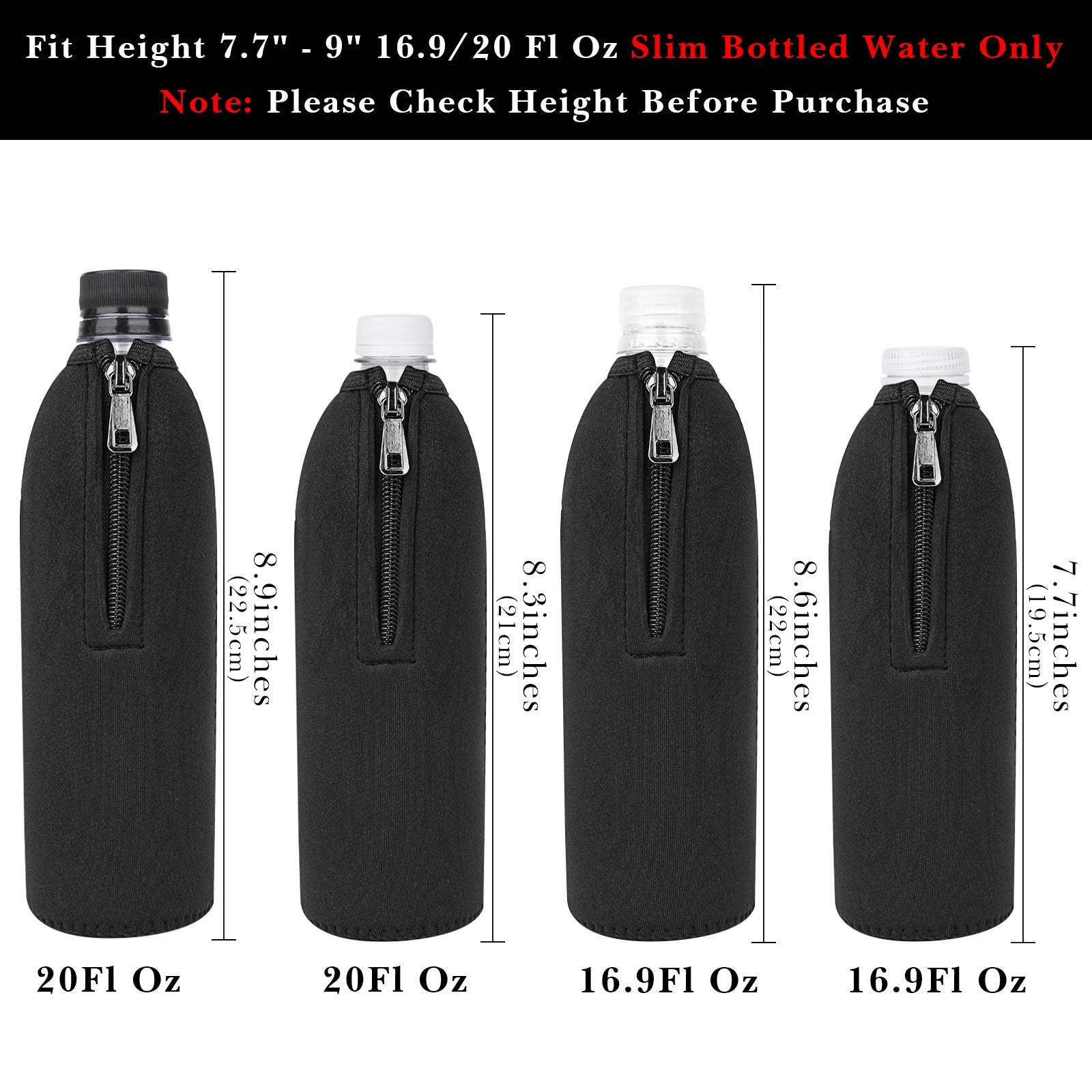 Linkidea Disposable Water Bottle Sleeve Compatible with Smartwater 16.9/20Fl Oz, Evian 16.9Fl Oz, Insulated Neoprene Plastic Bottled Water Cover with Lockable Zipper (1 Pack/Black)