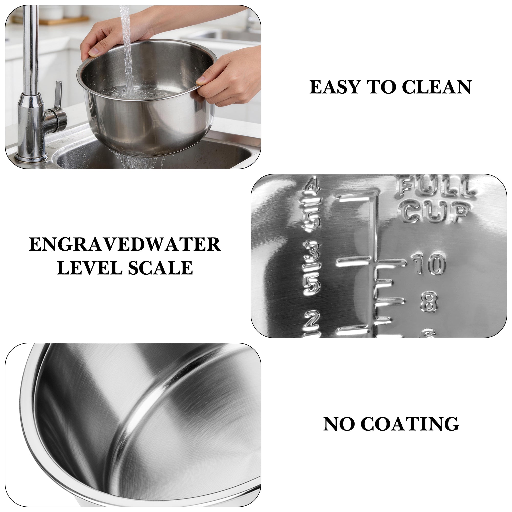 Linkidea Rice Cooker Stainless Steel Inner Pot Compatible with Tiger JBV-A18U, Dishwasher Safe, No Coating Replacement Bowl