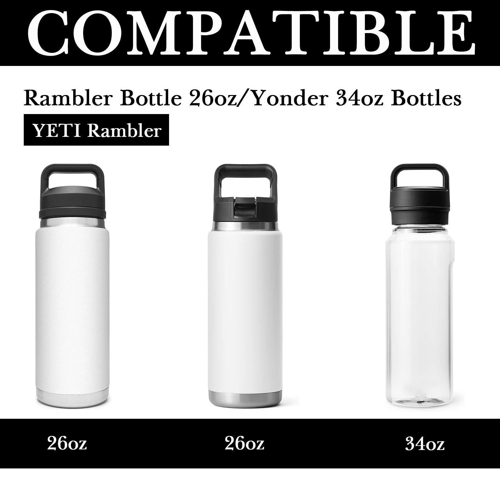 Linkidea Water Bottle Boot Compatible with YETI Rambler Bottle 26oz, Yonder 34oz, Silicone Anti-Slip Water Bottle Bottom Sleeve Cover Protector (Black / 2 Pack)