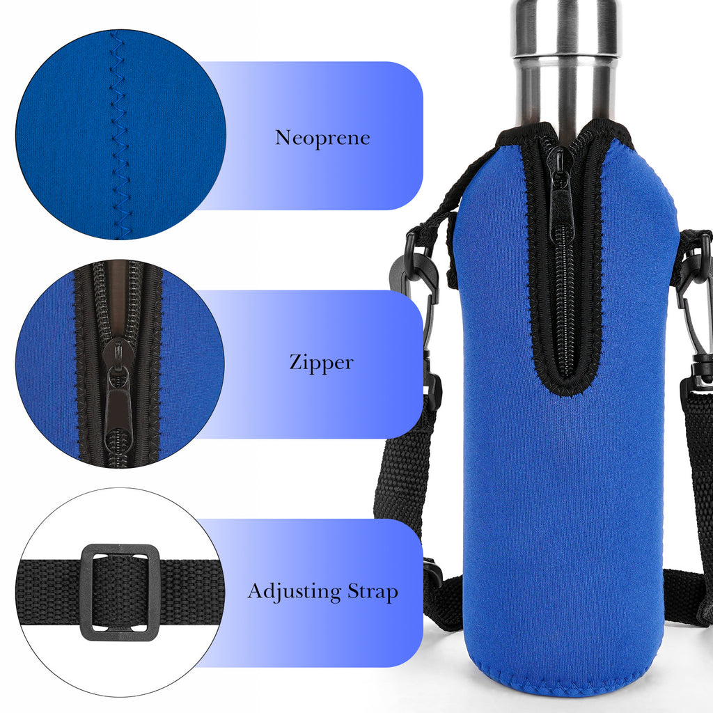 Linkidea Neoprene Water Bottle Carrier with Strap Compatible with S ORIGINAL, Koodee, MIRA 17oz Cola Shaped Bottle, Insulated Waterbottle Sling Bag with Shoulder Strap, Blue