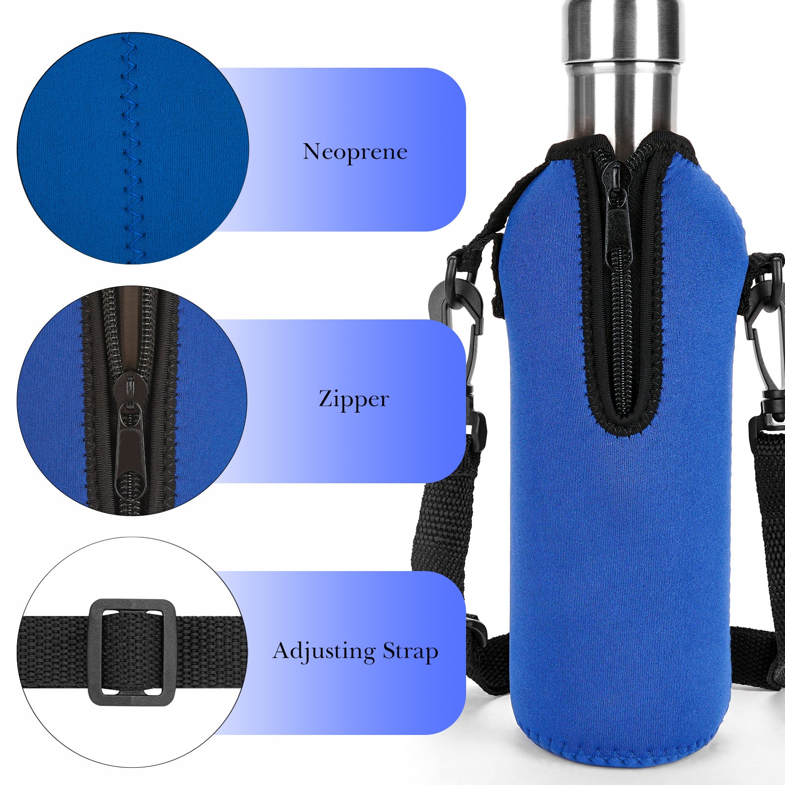 Linkidea Neoprene Water Bottle Carrier with Strap Compatible with S ORIGINAL, Koodee, MIRA 17oz Cola Shaped Bottle, Insulated Waterbottle Sling Bag with Shoulder Strap, Blue