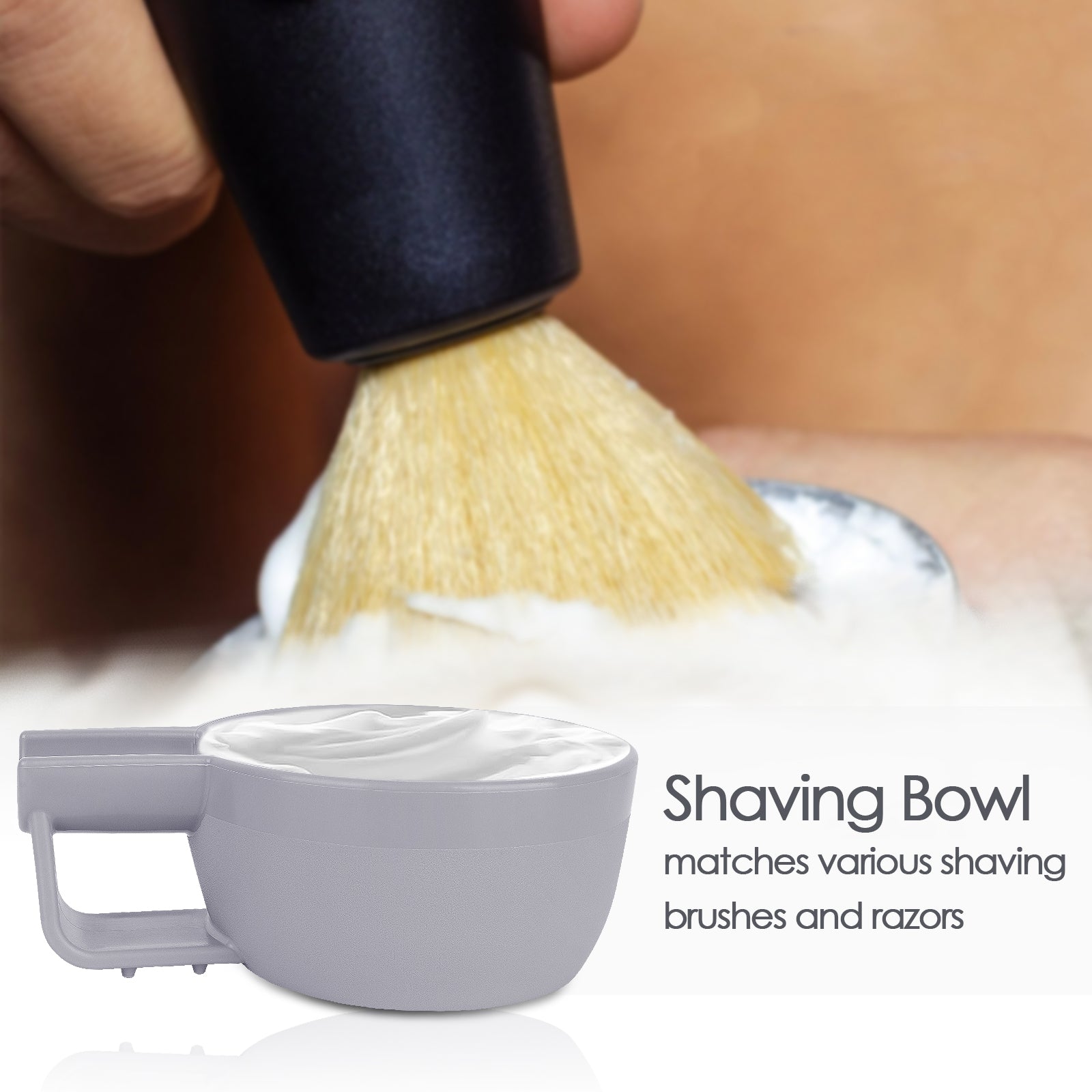 Linkidea Plastic Shaving Soap Bowl with Non-slip Handle, Wide Mouth, Large Capacity, Easier to Lather Ridges, Wet Razor Shave Cream Bowl for Men (Grey)