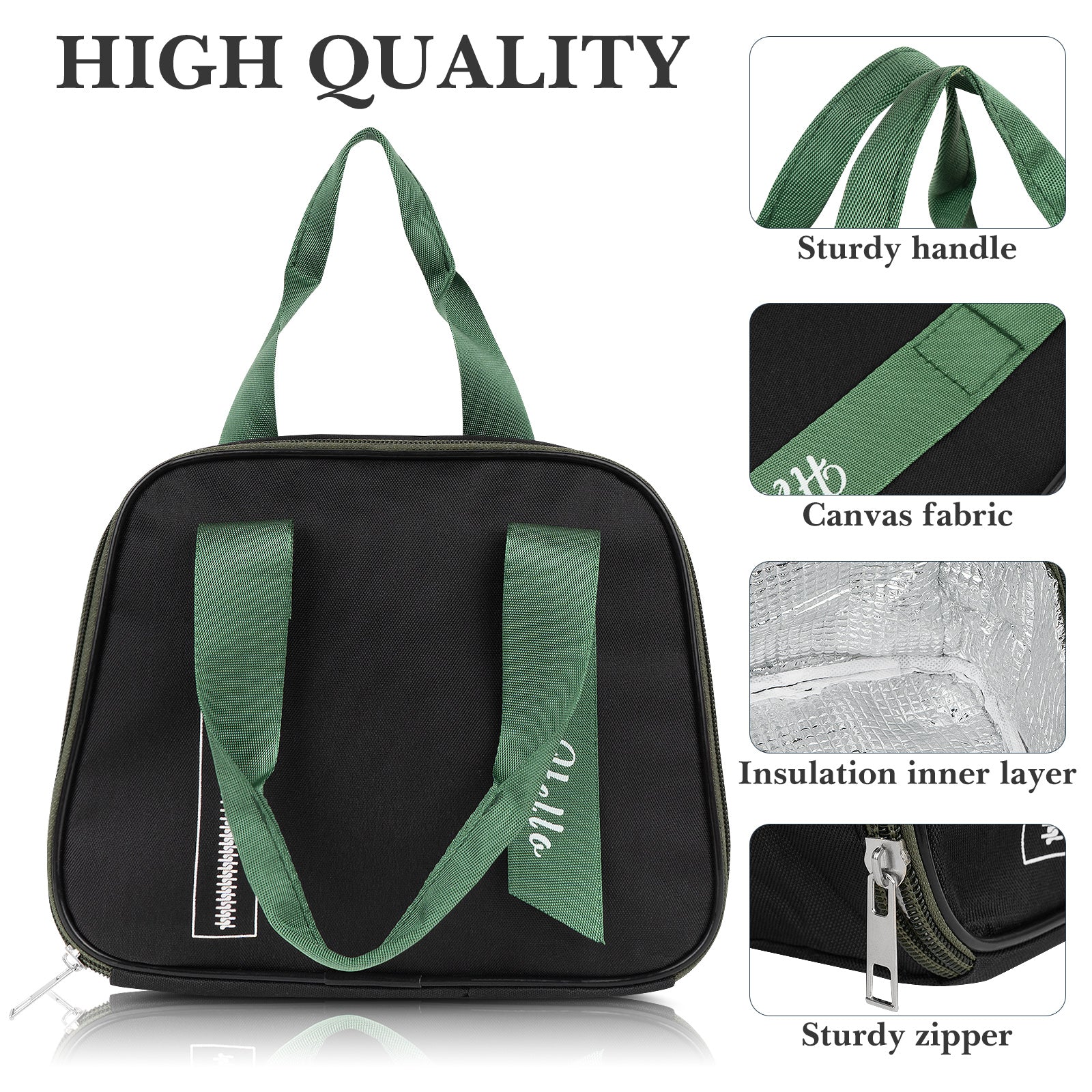 Linkidea Lunch Tote Bag, Insulated Lunch Bag with Hand Strap, Portable Lunch Bag with Zipper Fits Daily Use, Compatible with Bentgo Classic, Bentoheaven, Ello, NatraProw (Black)