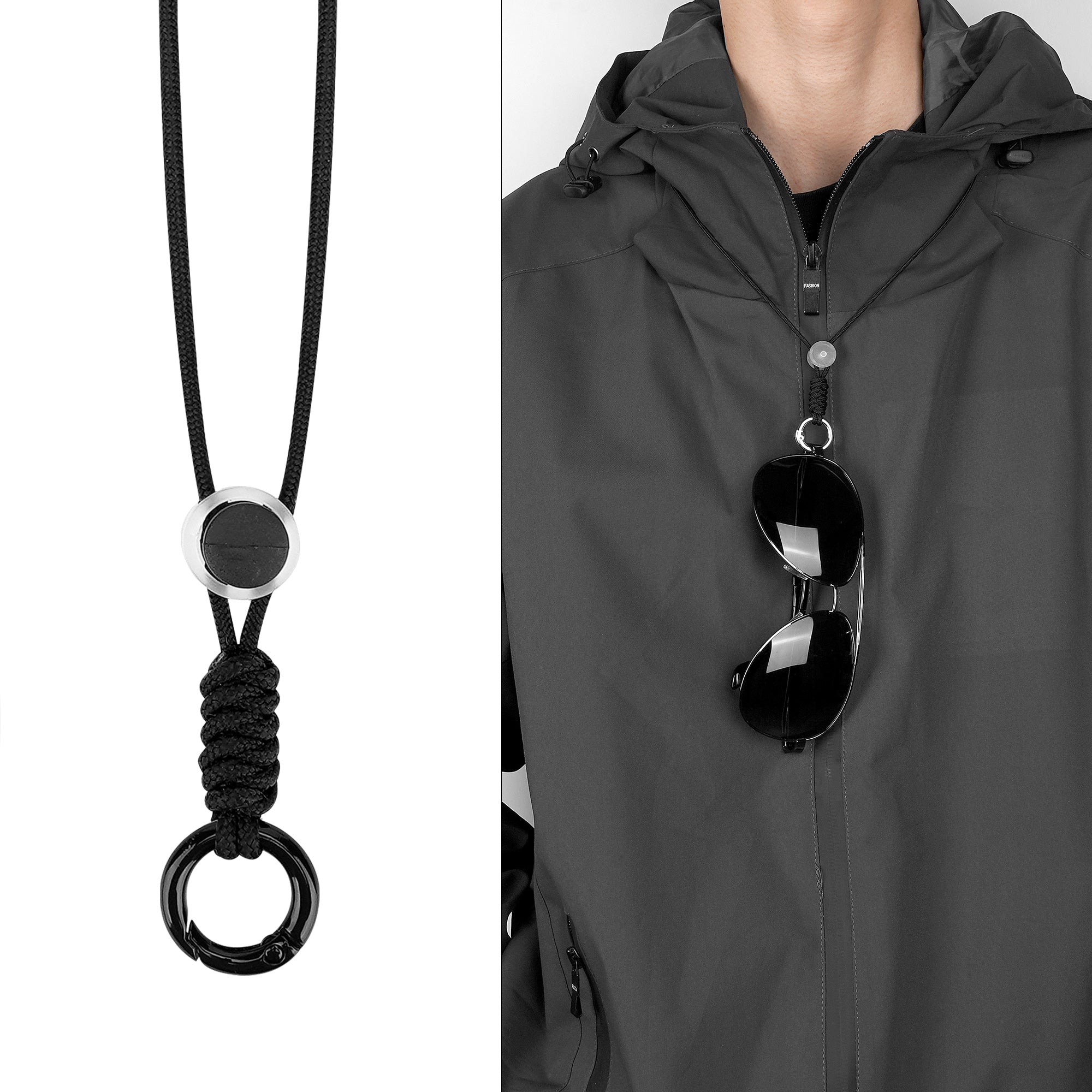 Sunglasses Holder Necklace Strap with Alloy Glasses Ring, 2 Pack Adjustable Eyewear Retainer Anti-Lost Chain Cord