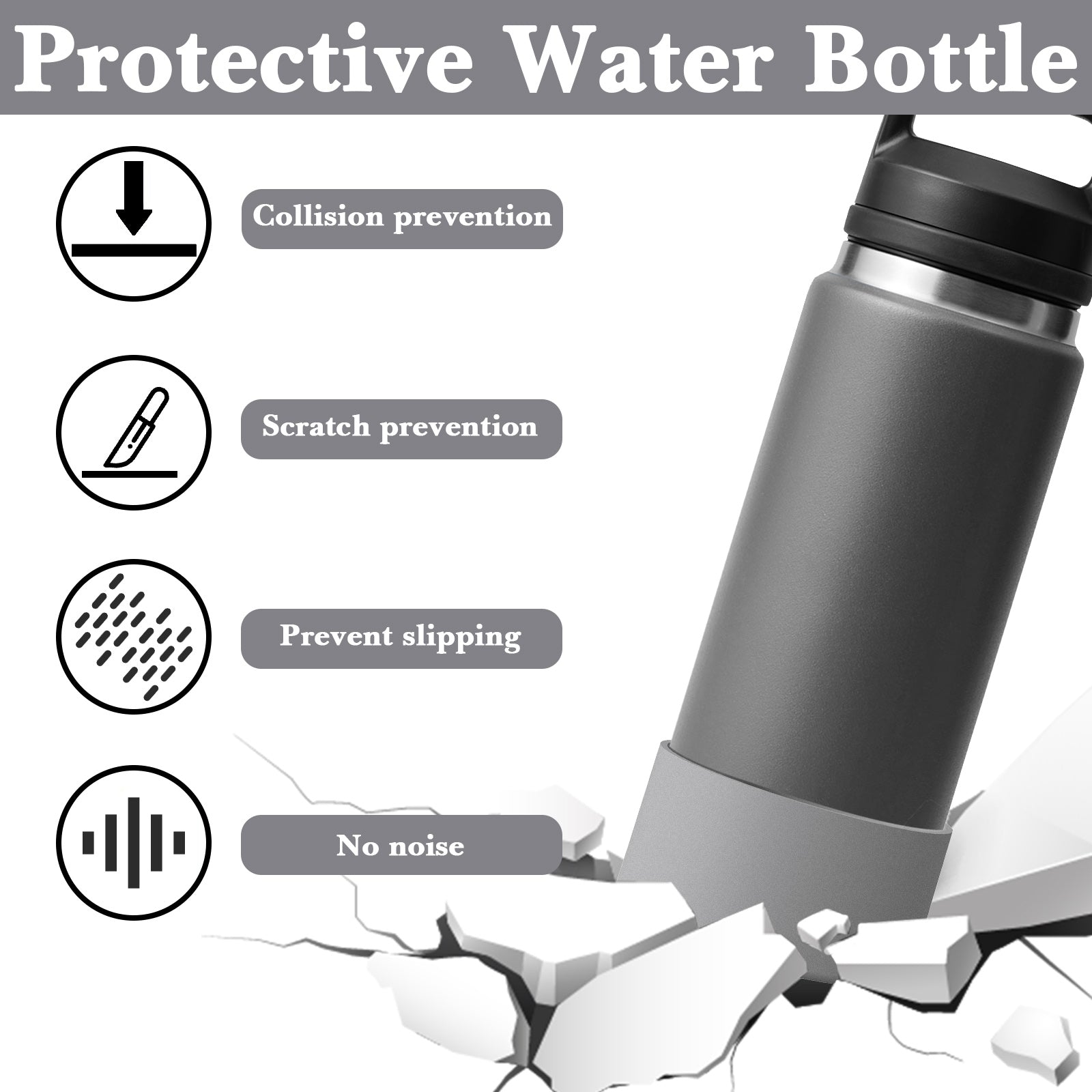 Linkidea Water Bottle Boot Compatible with YETI Rambler Bottle 26oz, Yonder 34oz, Silicone Anti-Slip Water Bottle Bottom Sleeve Cover Protector (Grey / 2 Pack)