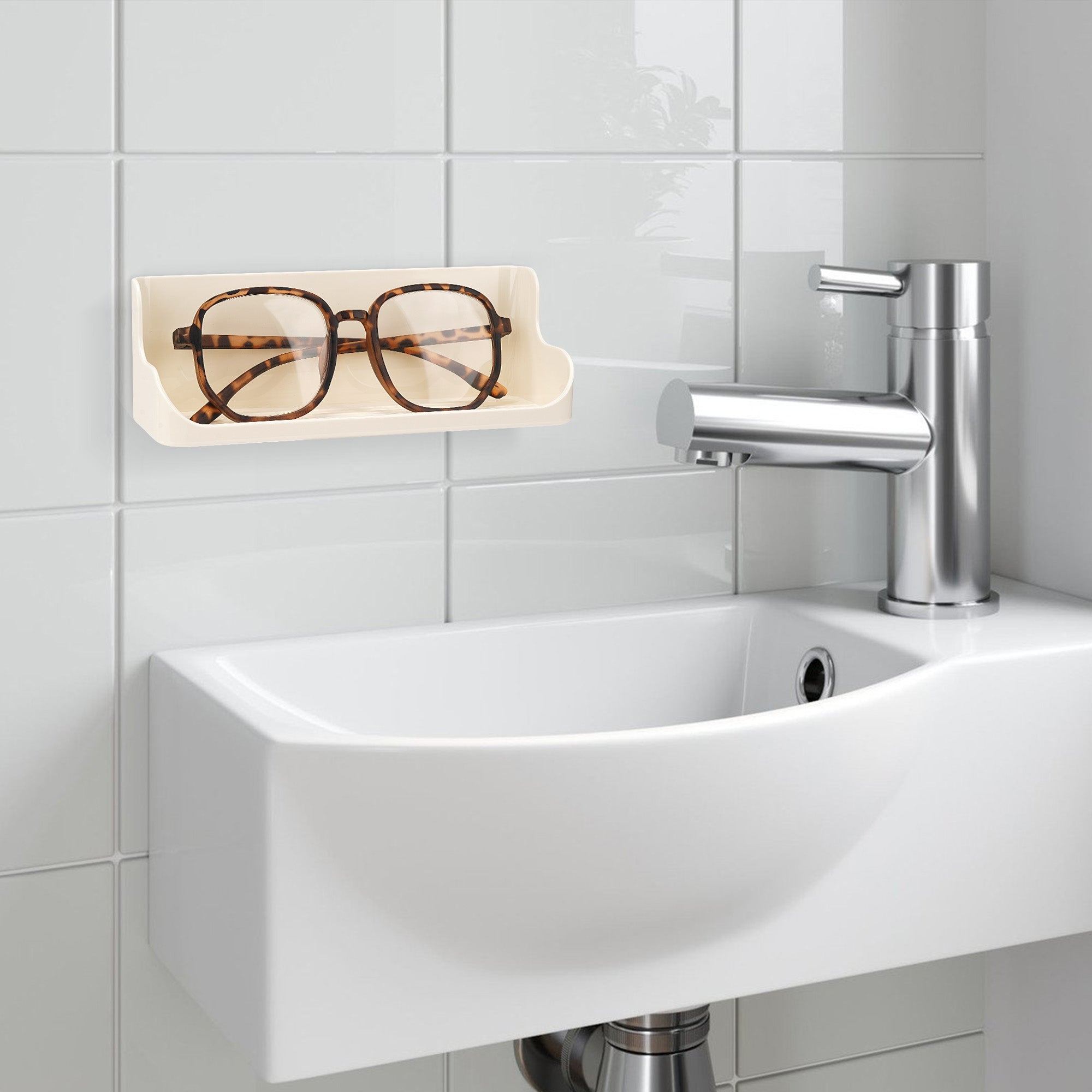 Eyeglasses Holder, Wall Mount Simple Style Reading Glasses Storage Organizer for Bedroom Bathroom Study (White)